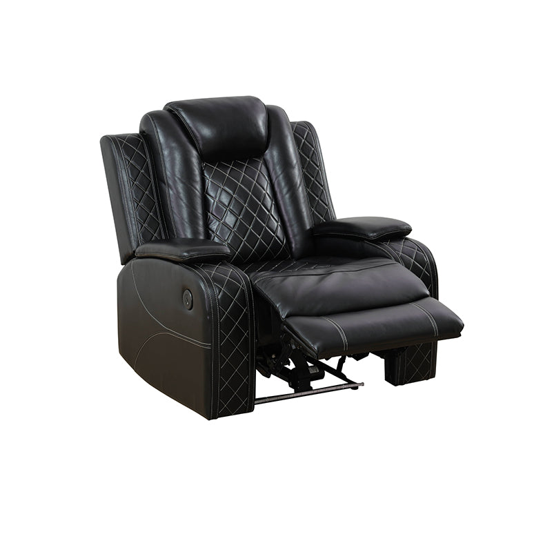 Ainehome Black Breathing Leather 3-Piece Living Room Recliner Sofa