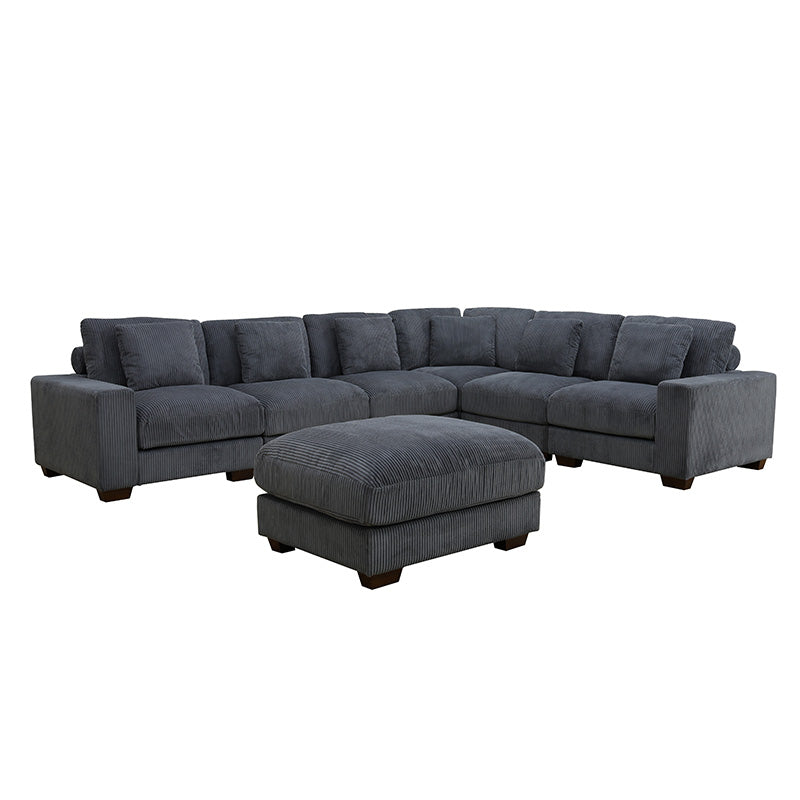 Ainehome Dark Grey Corduroy 7-Piece Living Room Sofa Set-2