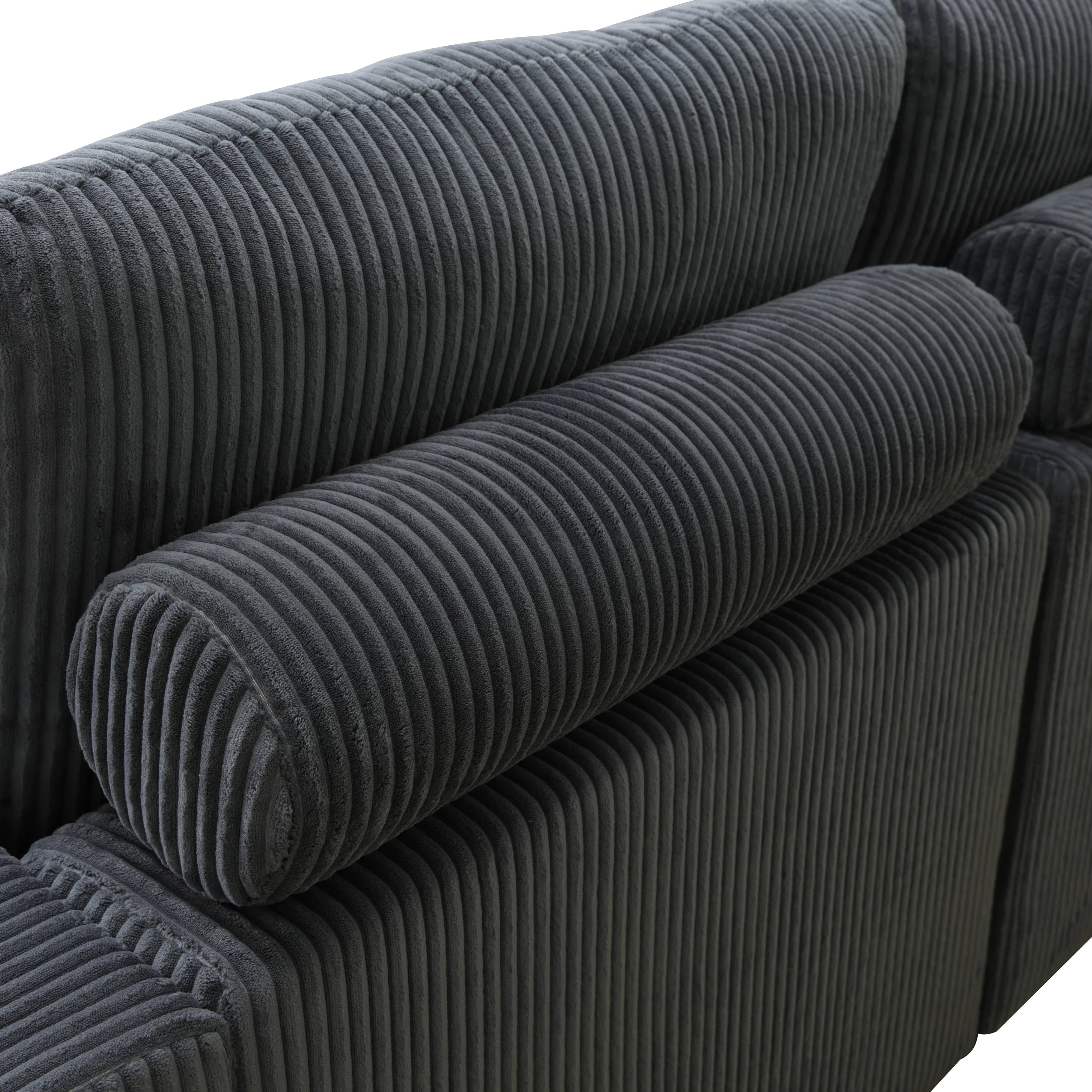 Ainehome Dark Grey Corduroy 6-Piece Living Room Sofa Set-5