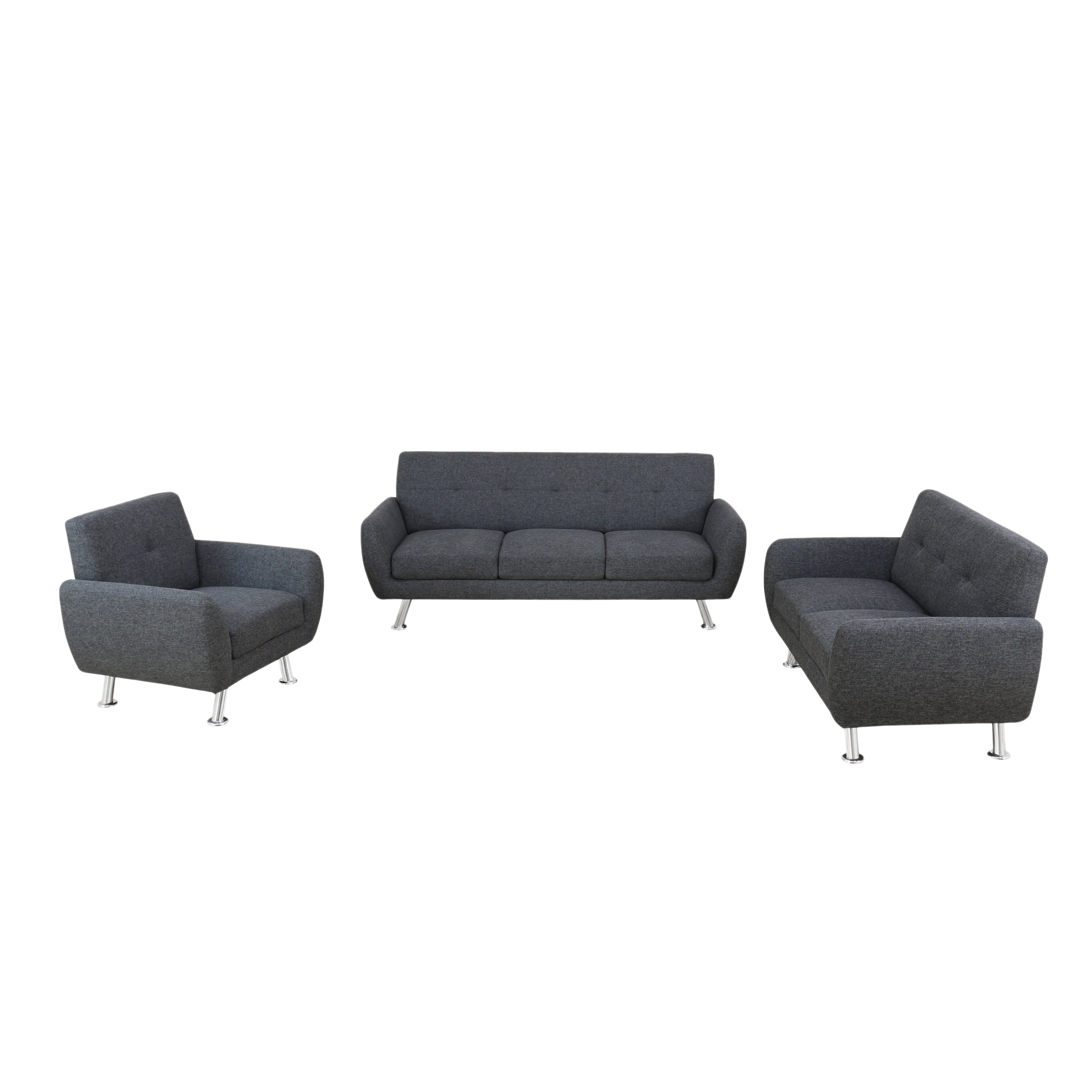 Ainehome Black Grey Linen 3-Piece Living Room Sofa Set
