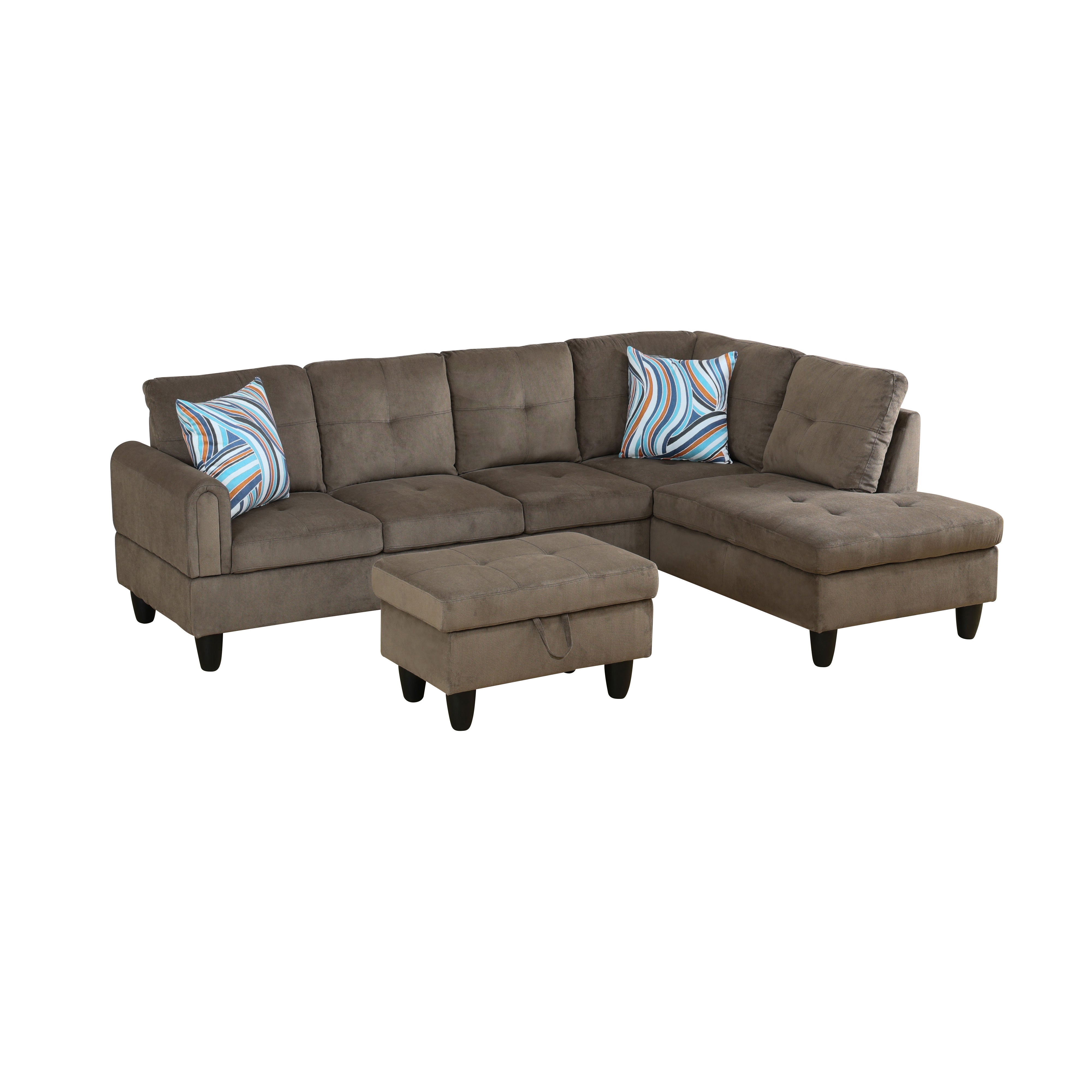 Conjunto de sofá seccional en forma de L de pana marrón de Ainehome para sala de estar