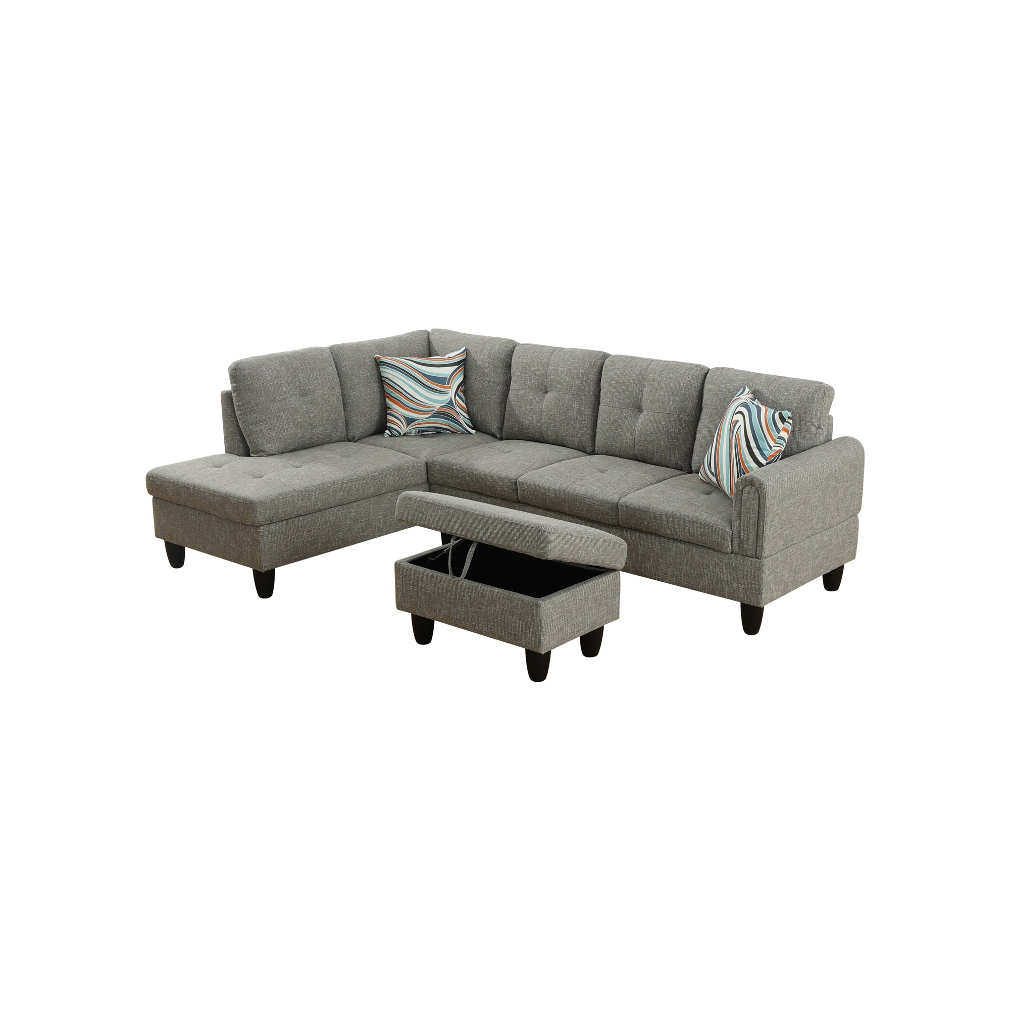 Ainehome Grey Linen L-Shaped Living Room Sectional Sofa Set