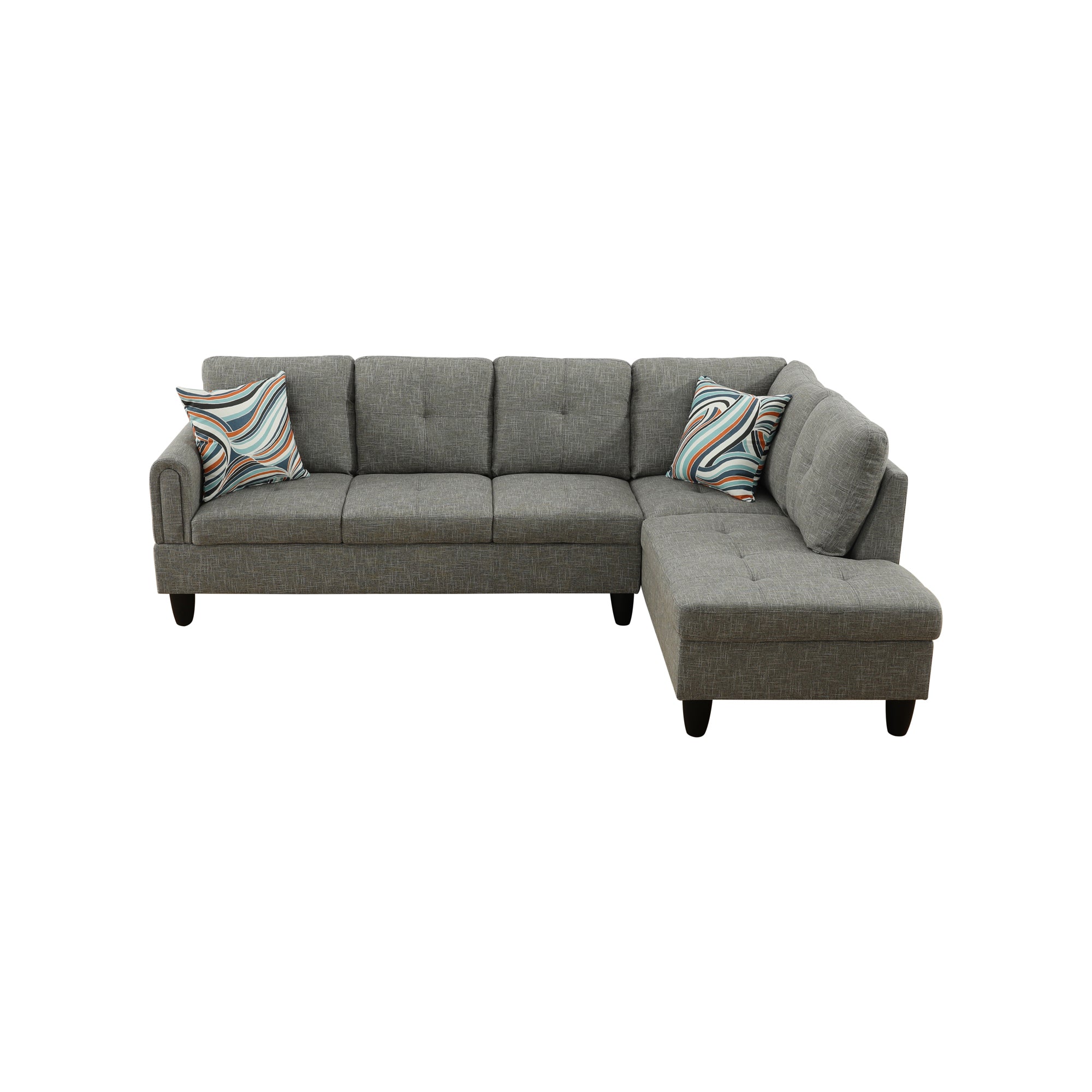 Ainehome Grey Linen L-Shaped Living Room Sectional Sofa Set
