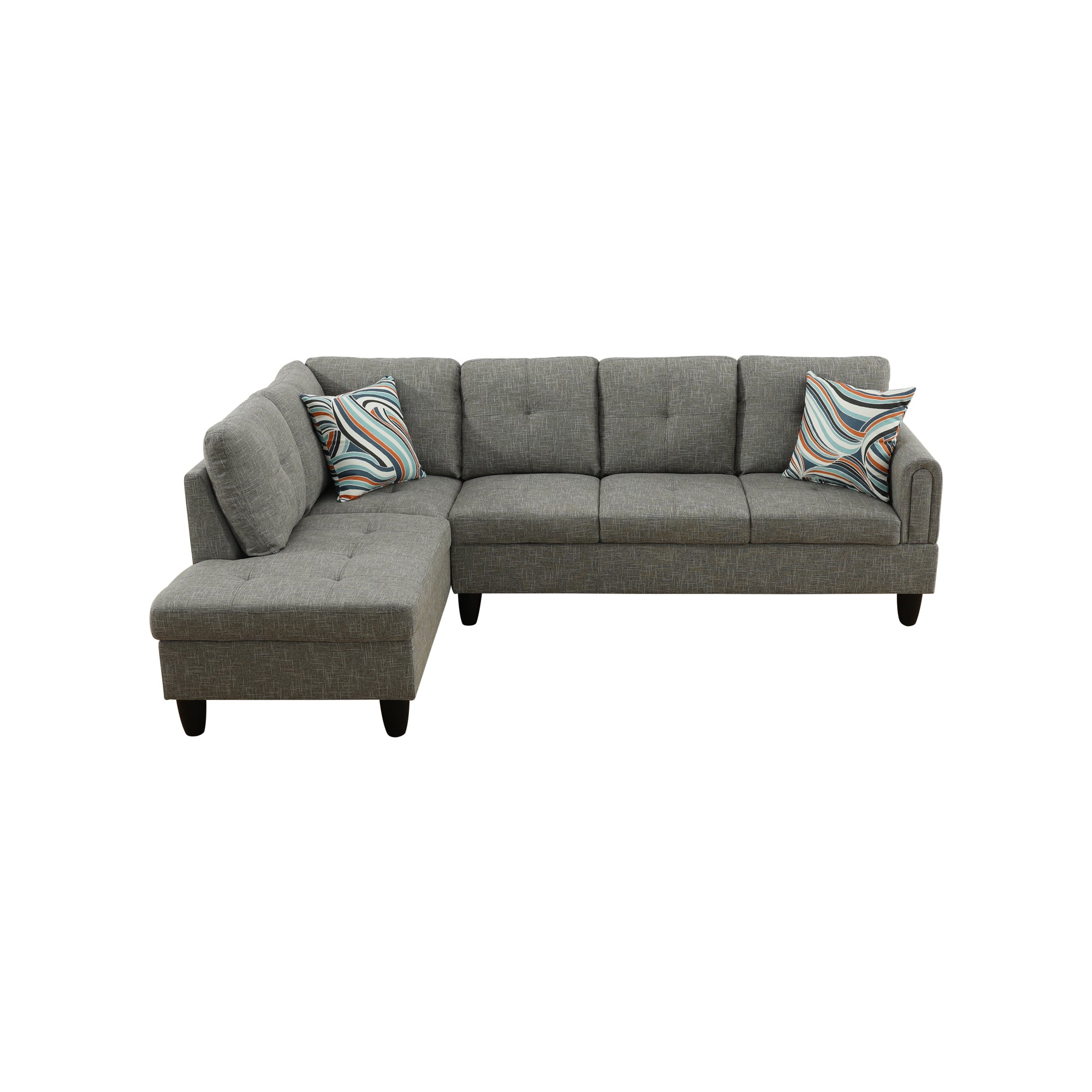 Ainehome Grey Linen L-Shaped Living Room Sectional Sofa Set