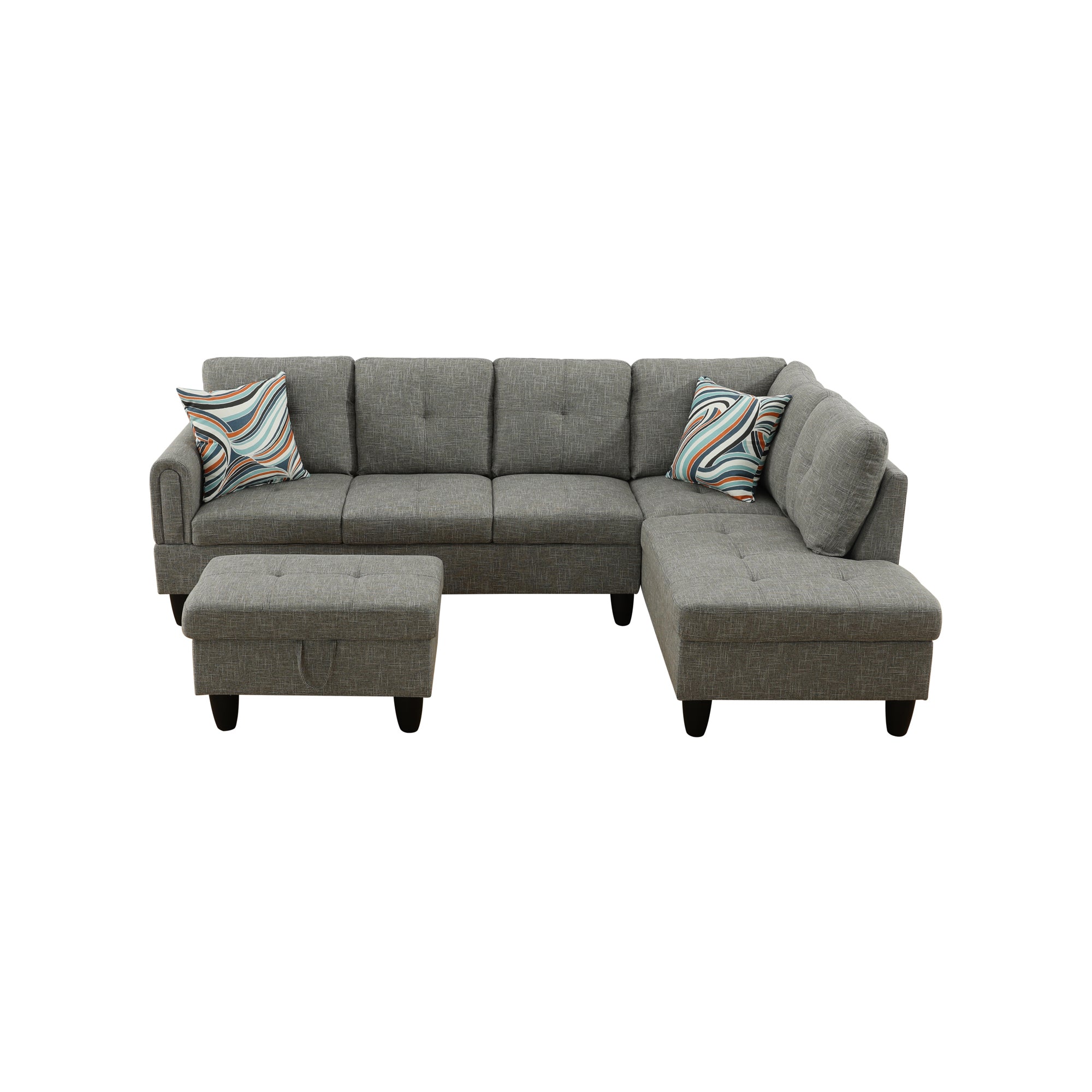 Ainehome Grey Linen L-Shaped Living Room Sectional Sofa Set