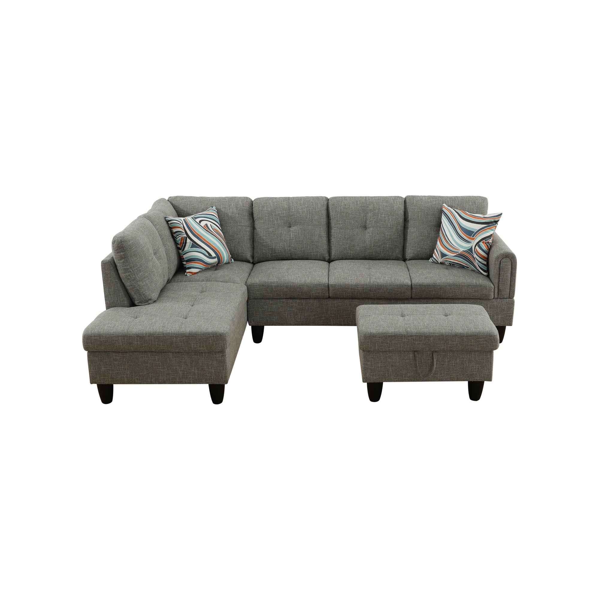 Ainehome Grey Linen L-Shaped Living Room Sectional Sofa Set