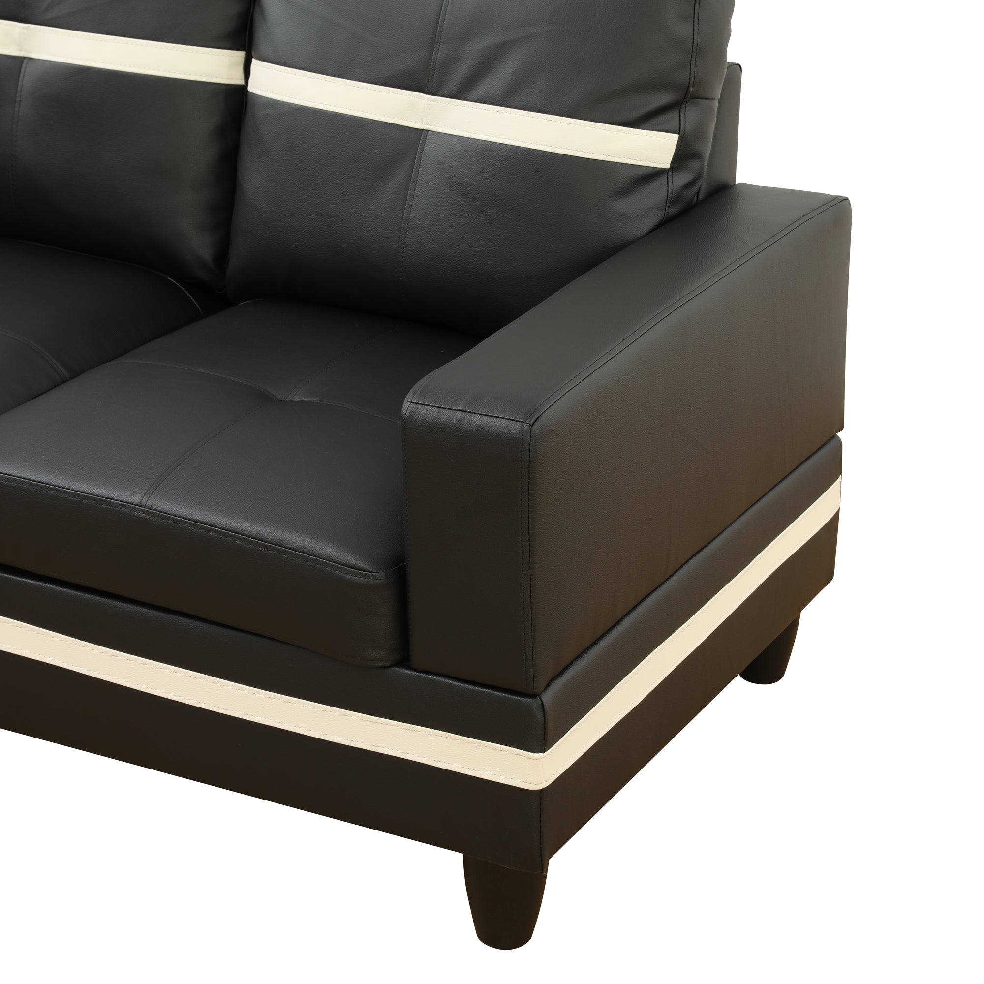 Ainehome Black And White Synthetic Leather L-Shaped Living Room Sectional Sofa Set