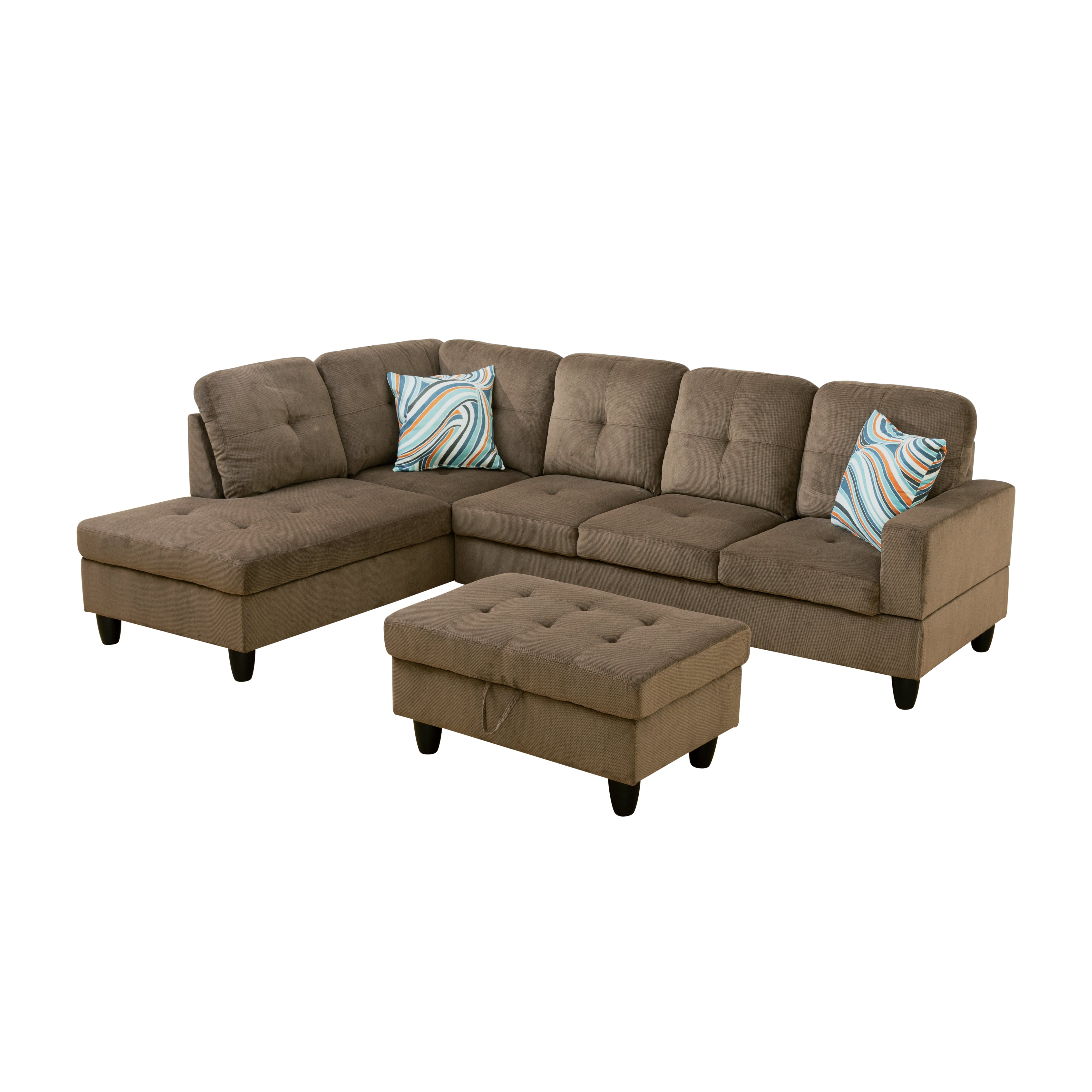 Ainehome Brown L-Shape Corduroy Fabric Combo Sofa Set