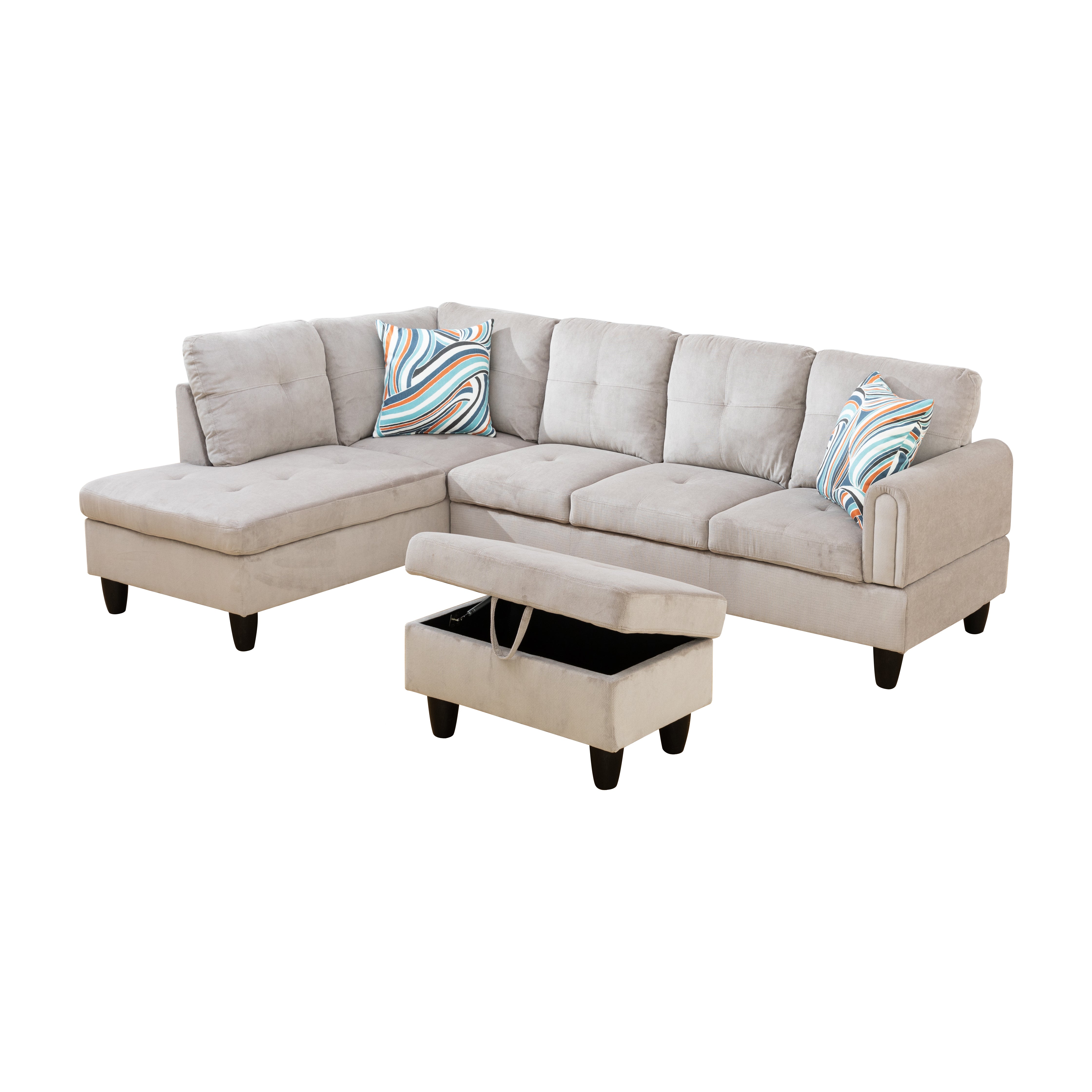 Ainehome Off-White Corduroy L-Shaped Living Room Sectional Sofa Set