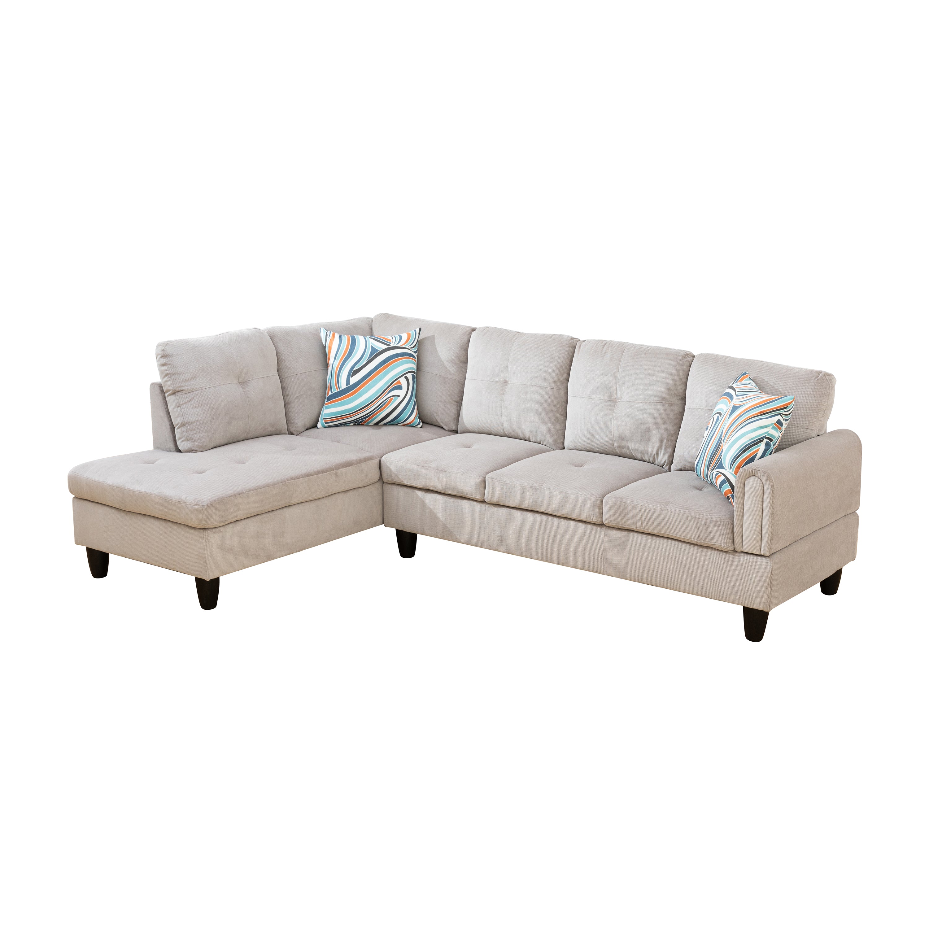 Ainehome Off-White Corduroy L-Shaped Living Room Sectional Sofa Set