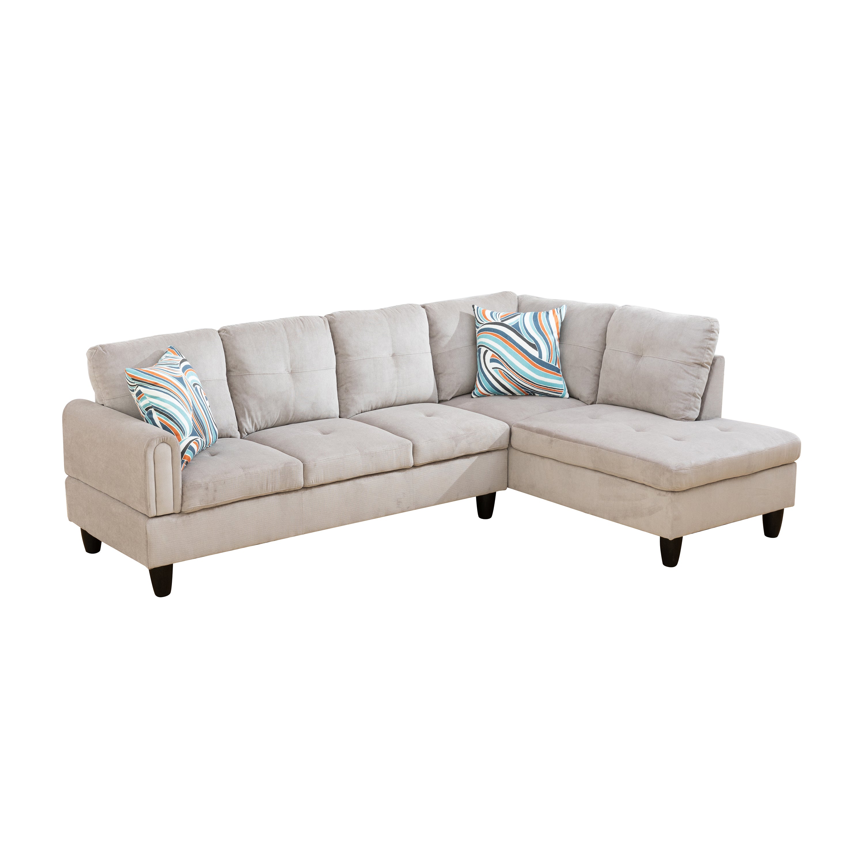 Ainehome Off-White Corduroy L-Shaped Living Room Sectional Sofa Set