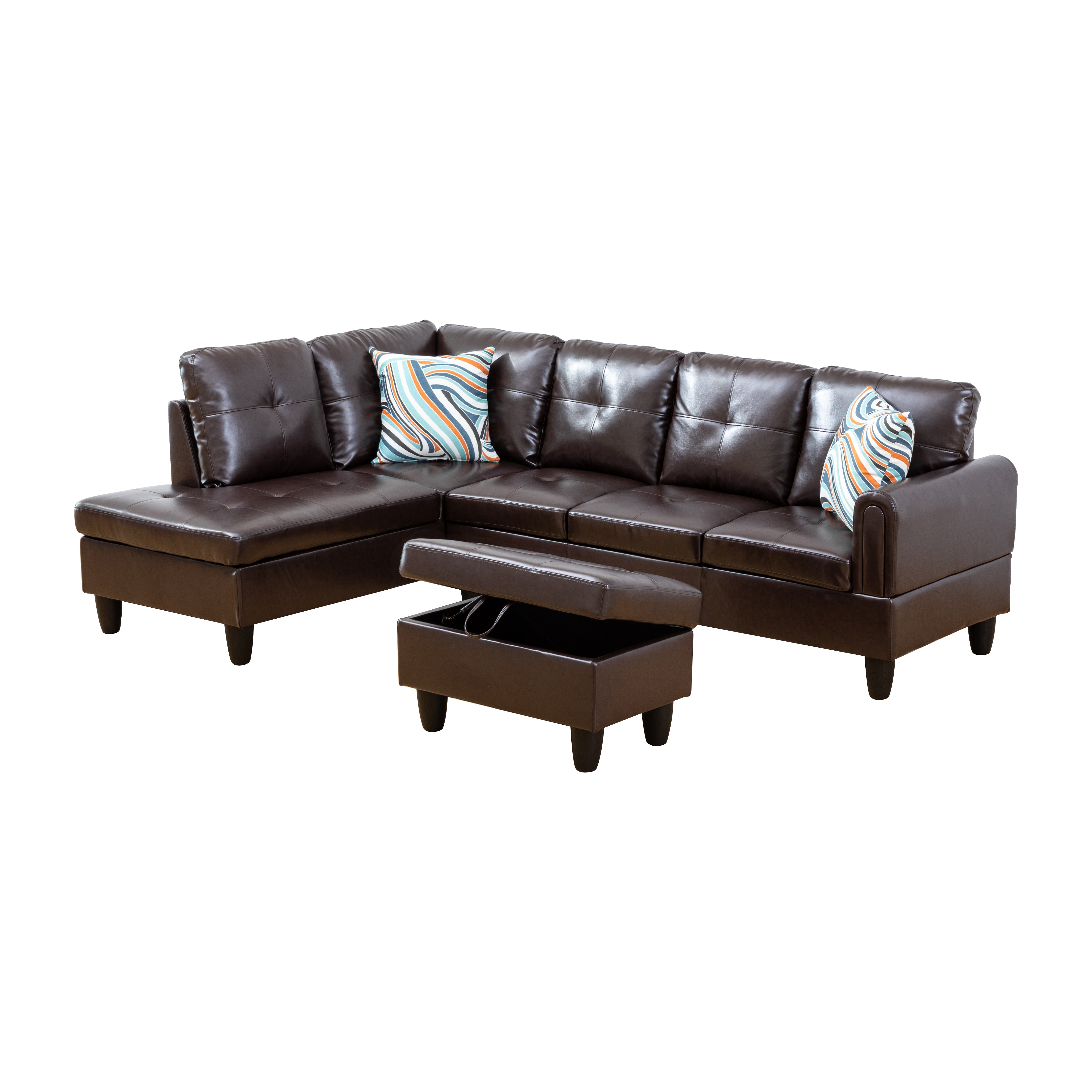 Ainehome Brown Faux Leather L-Shaped Living Room Sectional Sofa Set