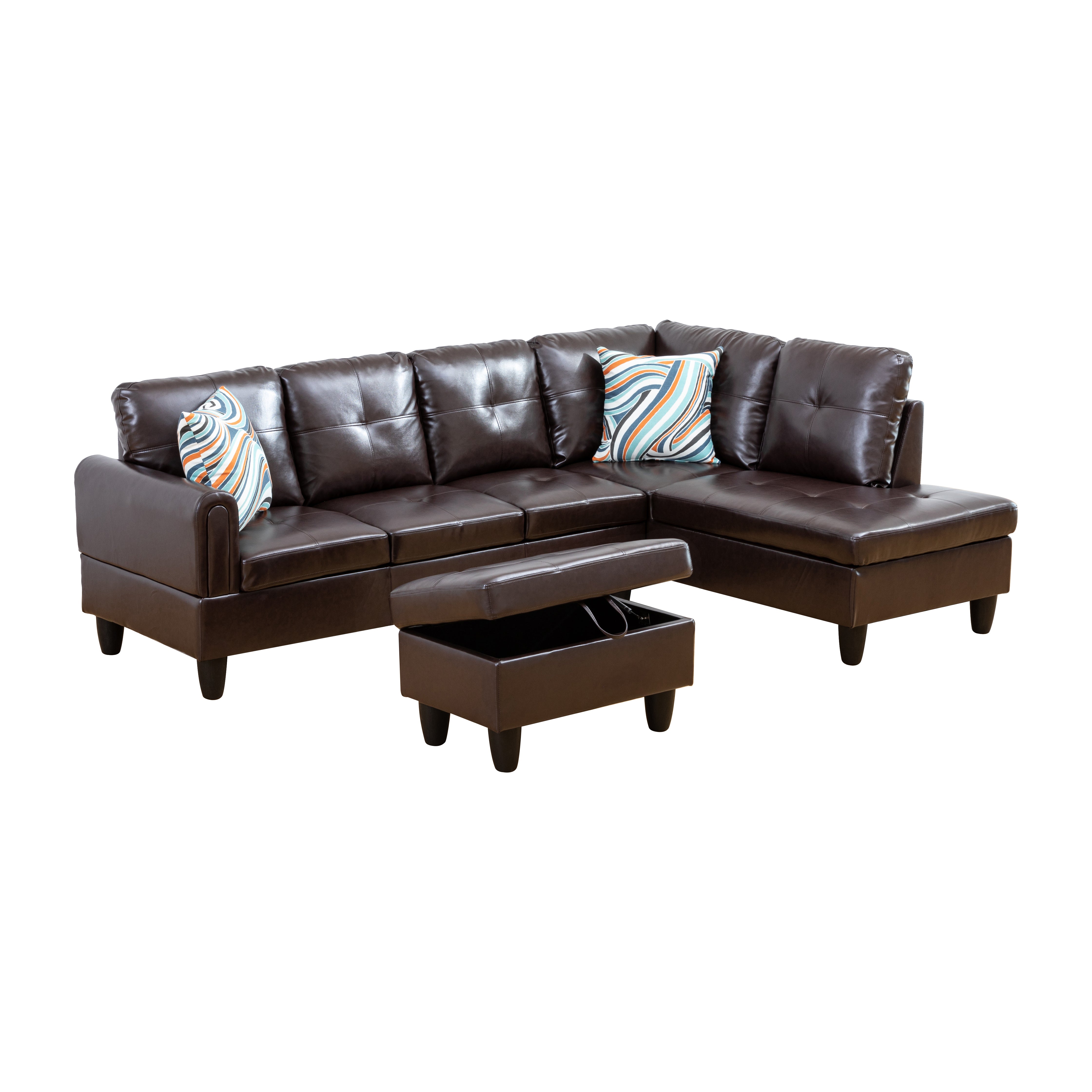 Conjunto de sofá seccional en forma de L de cuero sintético marrón de Ainehome para sala de estar