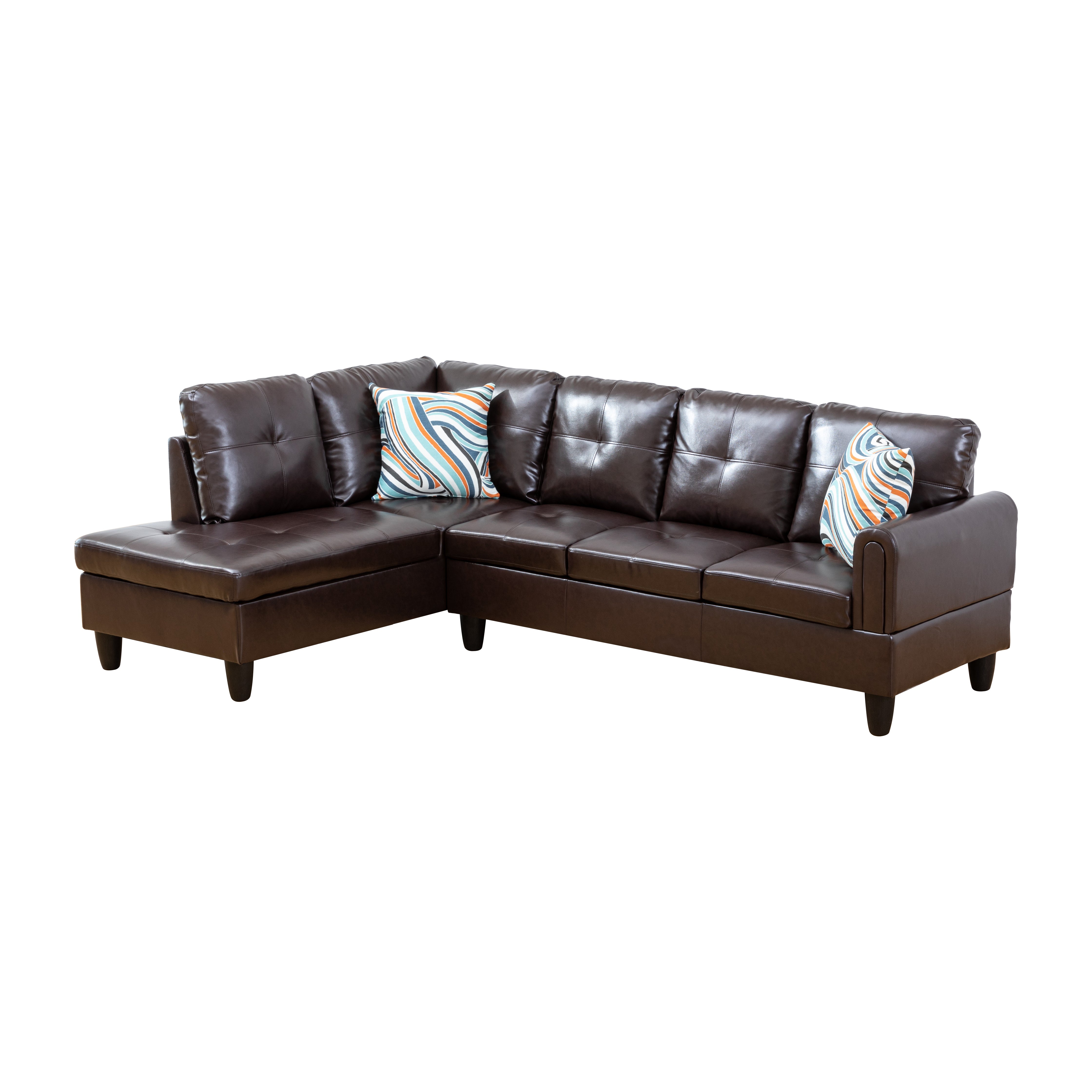 Conjunto de sofá seccional en forma de L de cuero sintético marrón de Ainehome para sala de estar