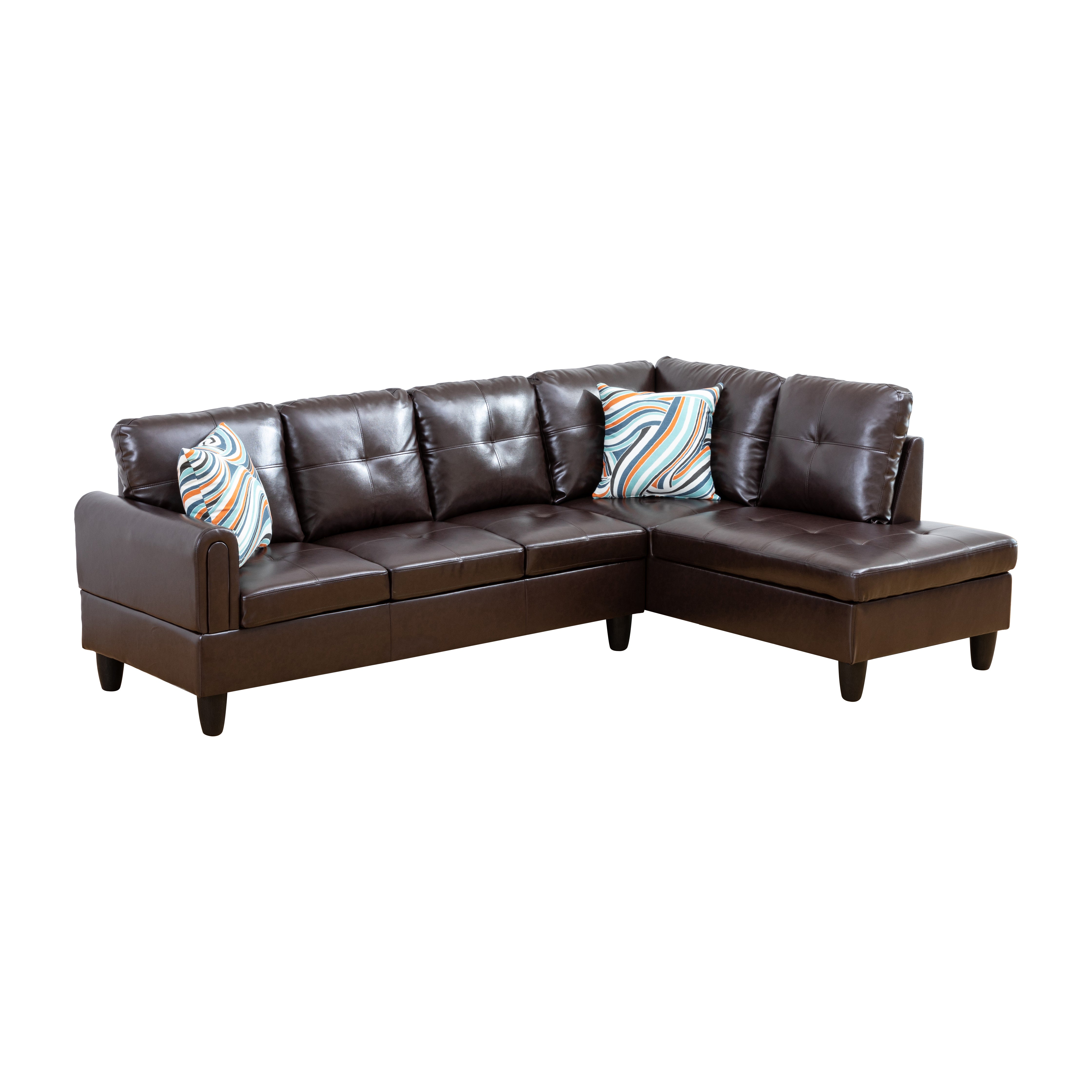 Conjunto de sofá seccional en forma de L de cuero sintético marrón de Ainehome para sala de estar