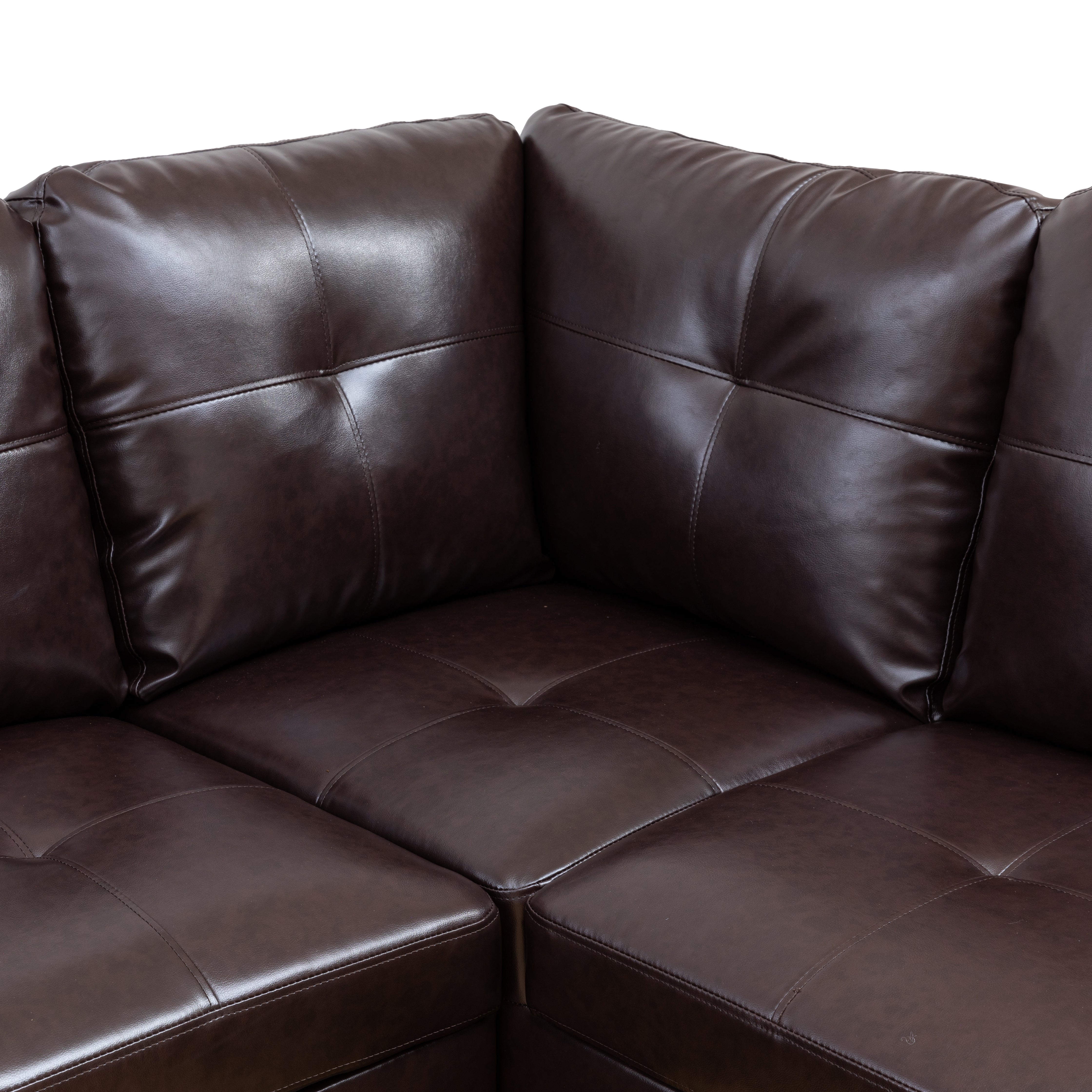 Conjunto de sofá seccional en forma de L de cuero sintético marrón de Ainehome para sala de estar