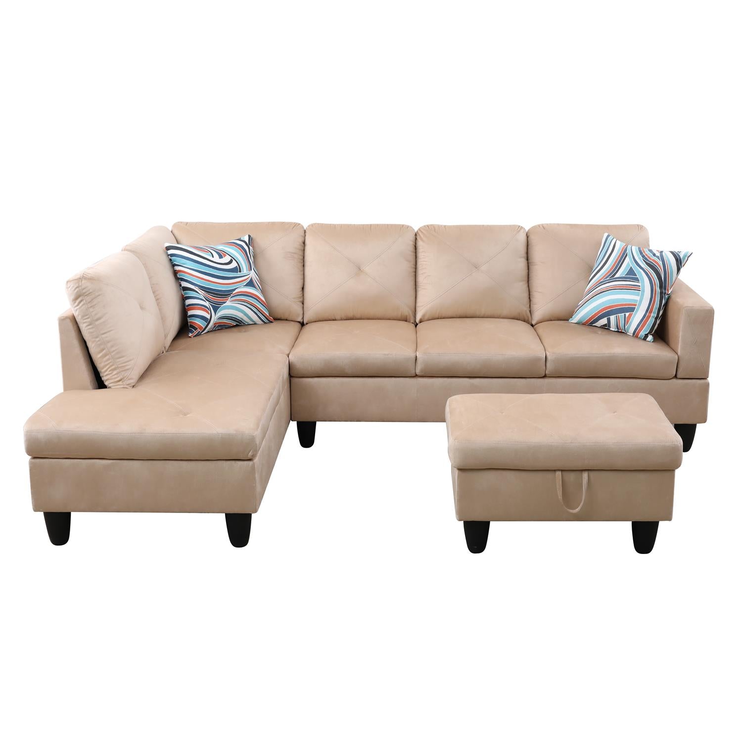Conjunto de sofá seccional en forma de L de microfibra beige para sala de estar de Ainehome