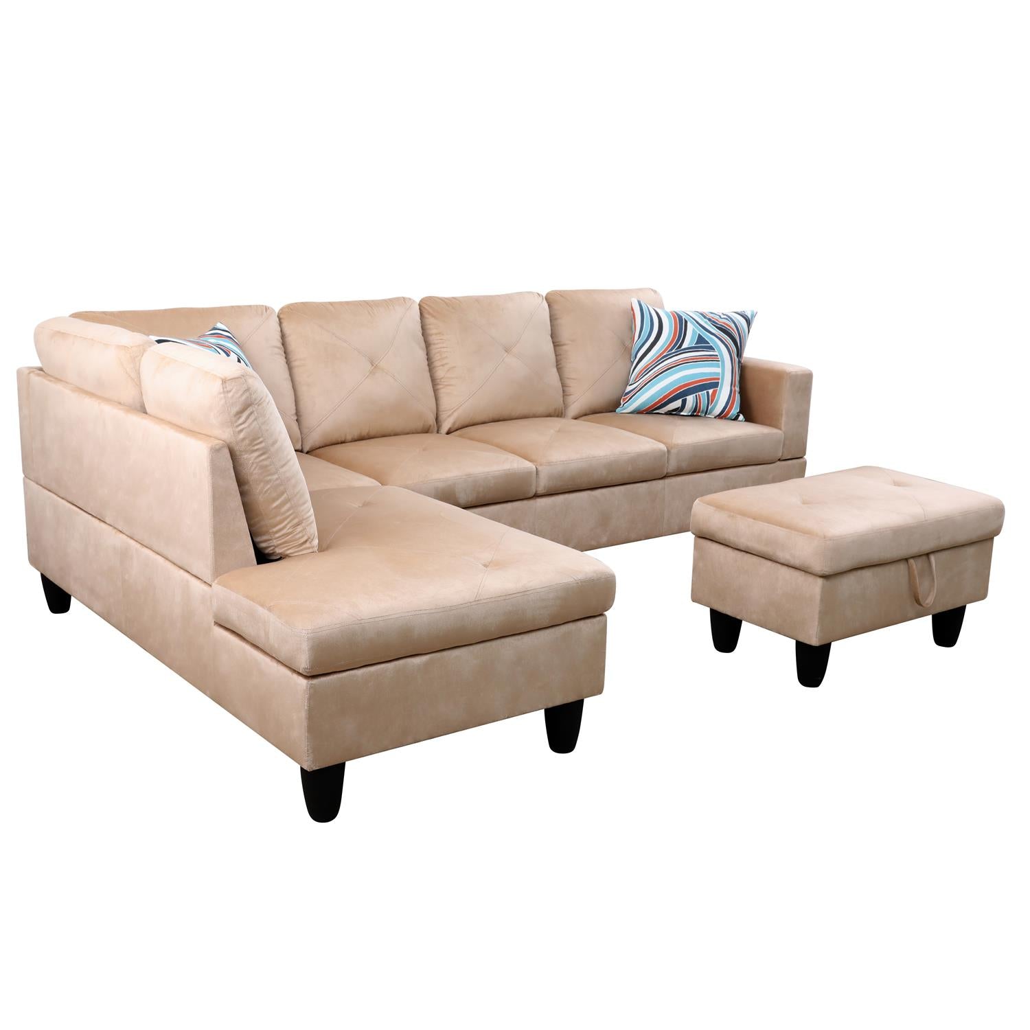 Conjunto de sofá seccional en forma de L de microfibra beige para sala de estar de Ainehome