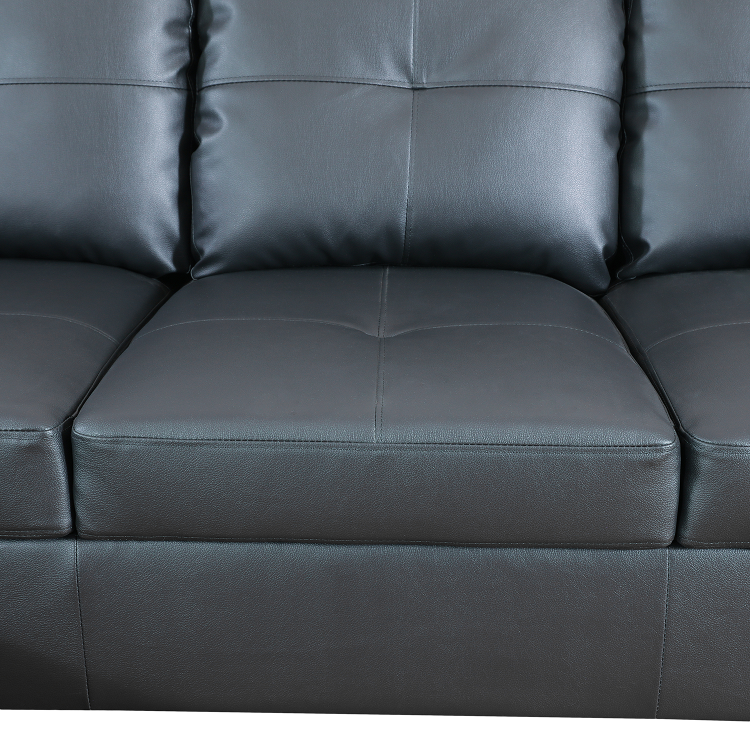 Ainehome Black Faux Leather L-Shaped Living Room Sectional Sofa Set