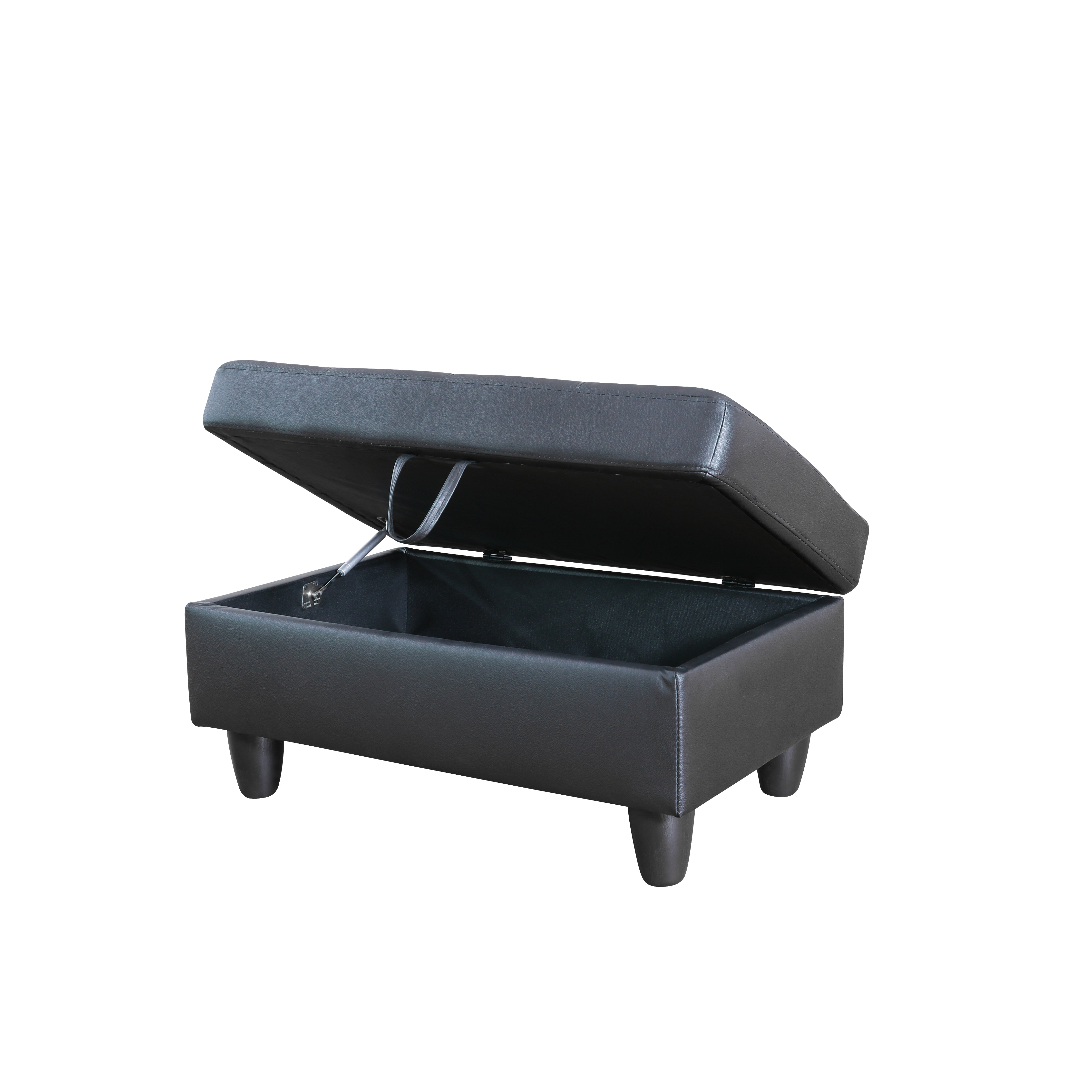 Ainehome Black Faux Leather Storage Ottoman Living Room Sofa