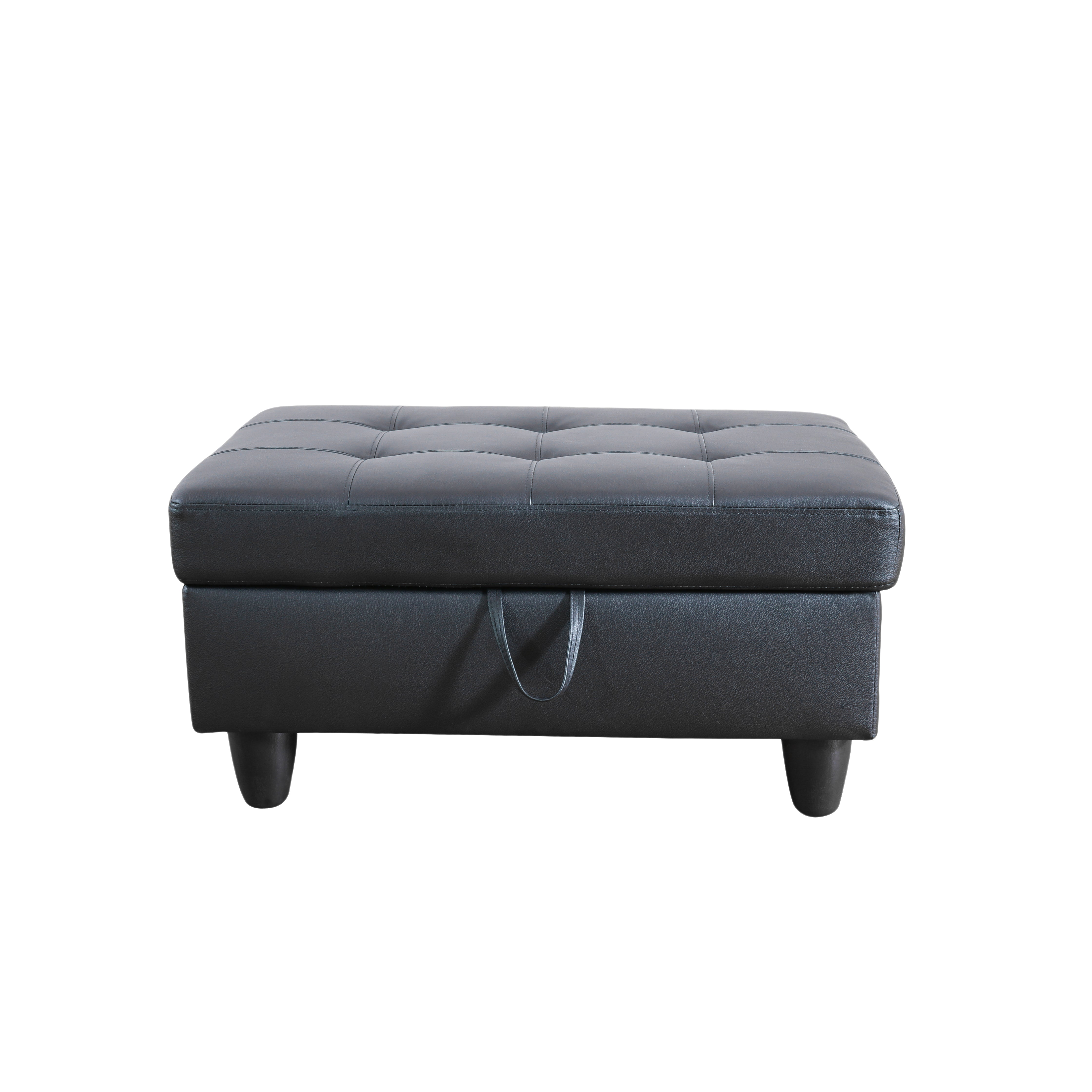 Sofá otomano de cuero sintético negro con espacio de almacenaje para sala de estar de Ainehome