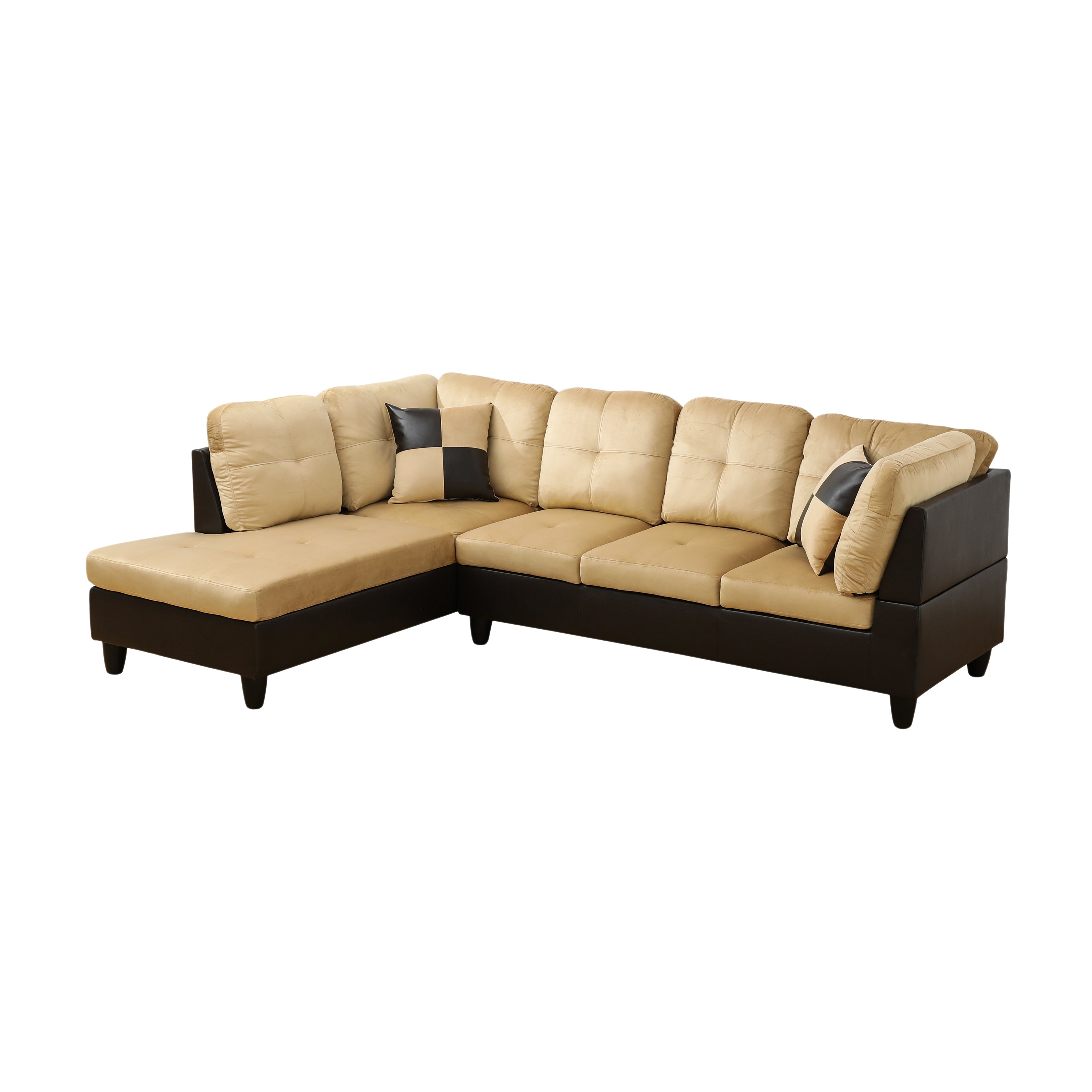 Conjunto de sofá seccional en forma de L con pelusa en color beige y marrón de Ainehome