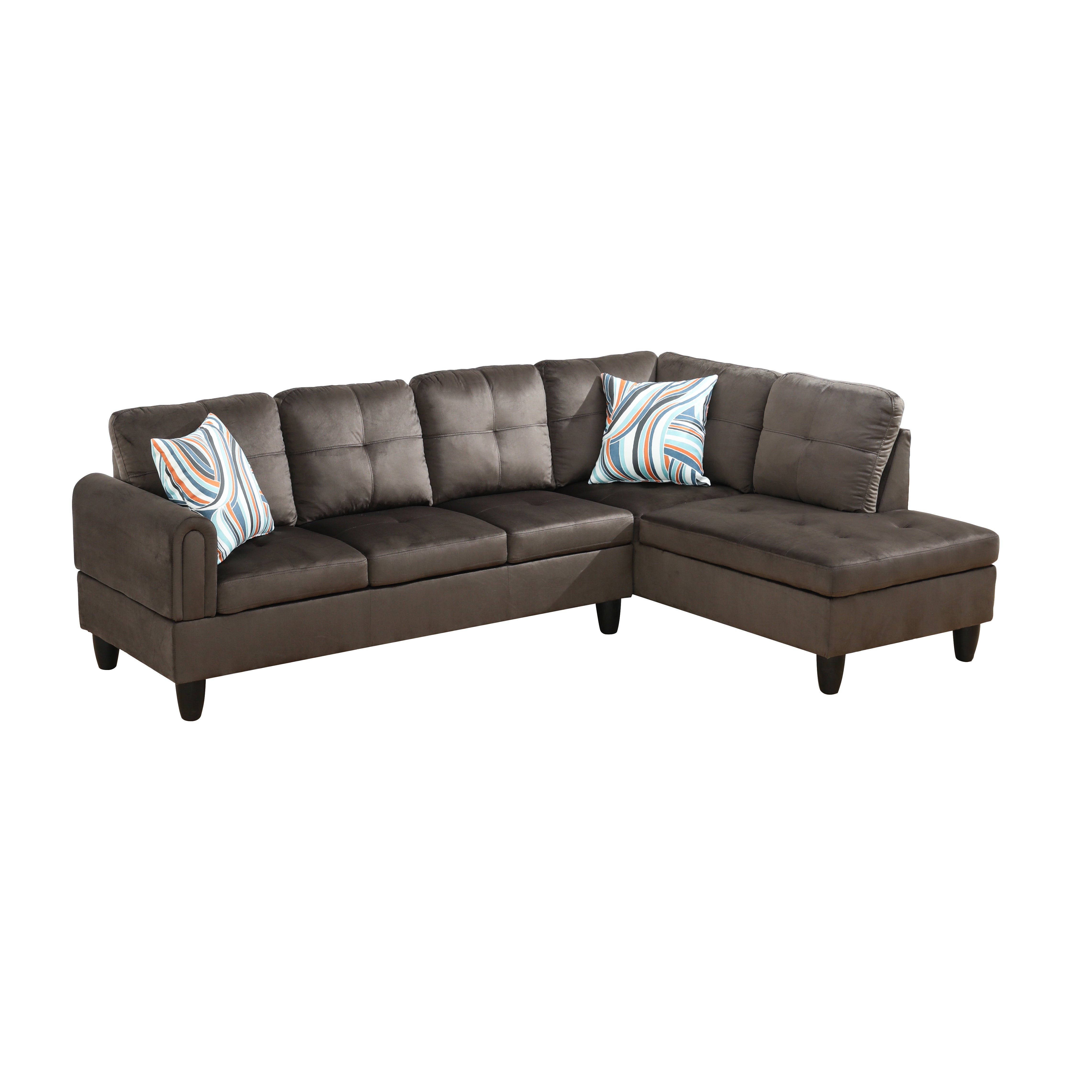 Conjunto de sofá seccional en forma de L de franela marrón oscuro de Ainehome para sala de estar