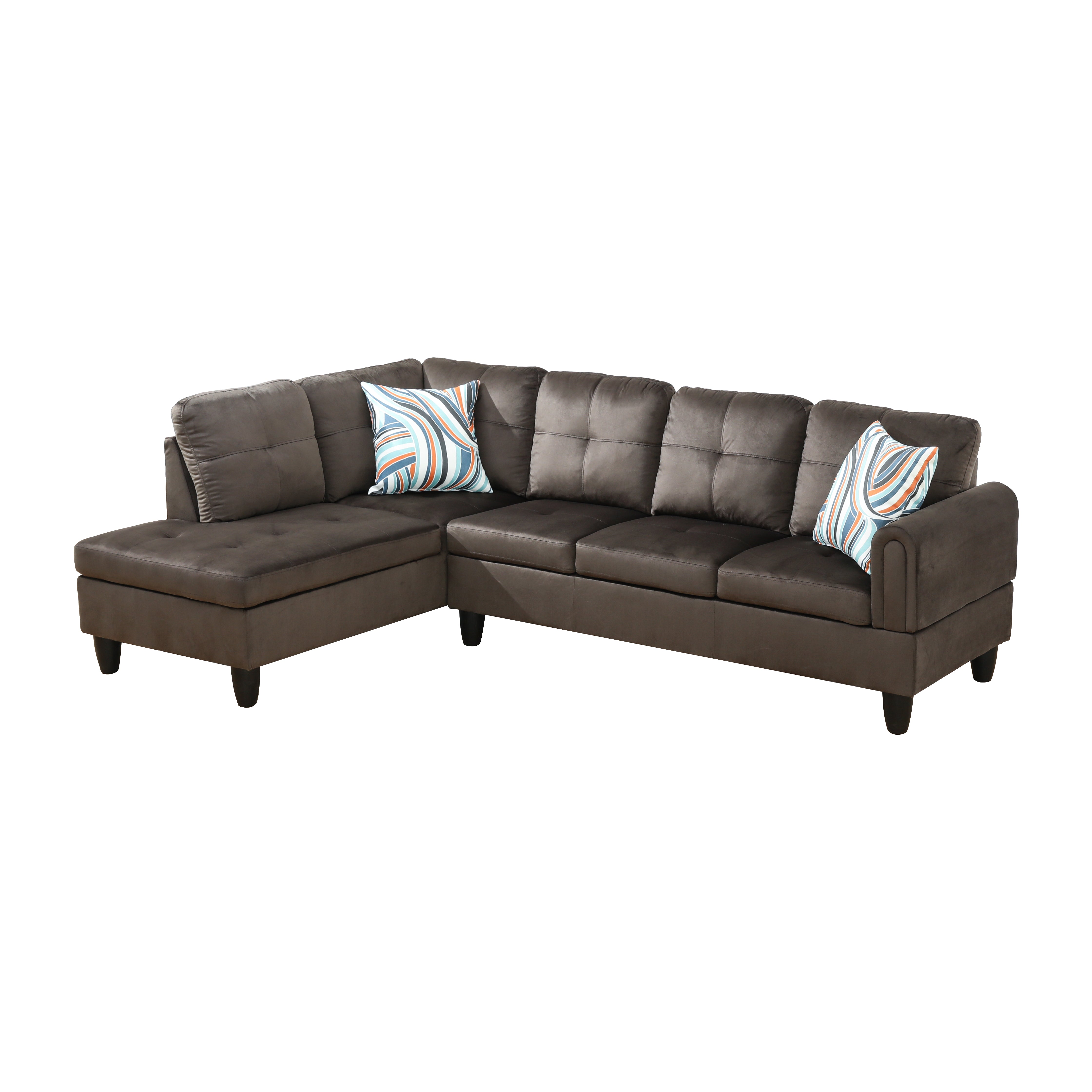 Conjunto de sofá seccional en forma de L de franela marrón oscuro de Ainehome para sala de estar