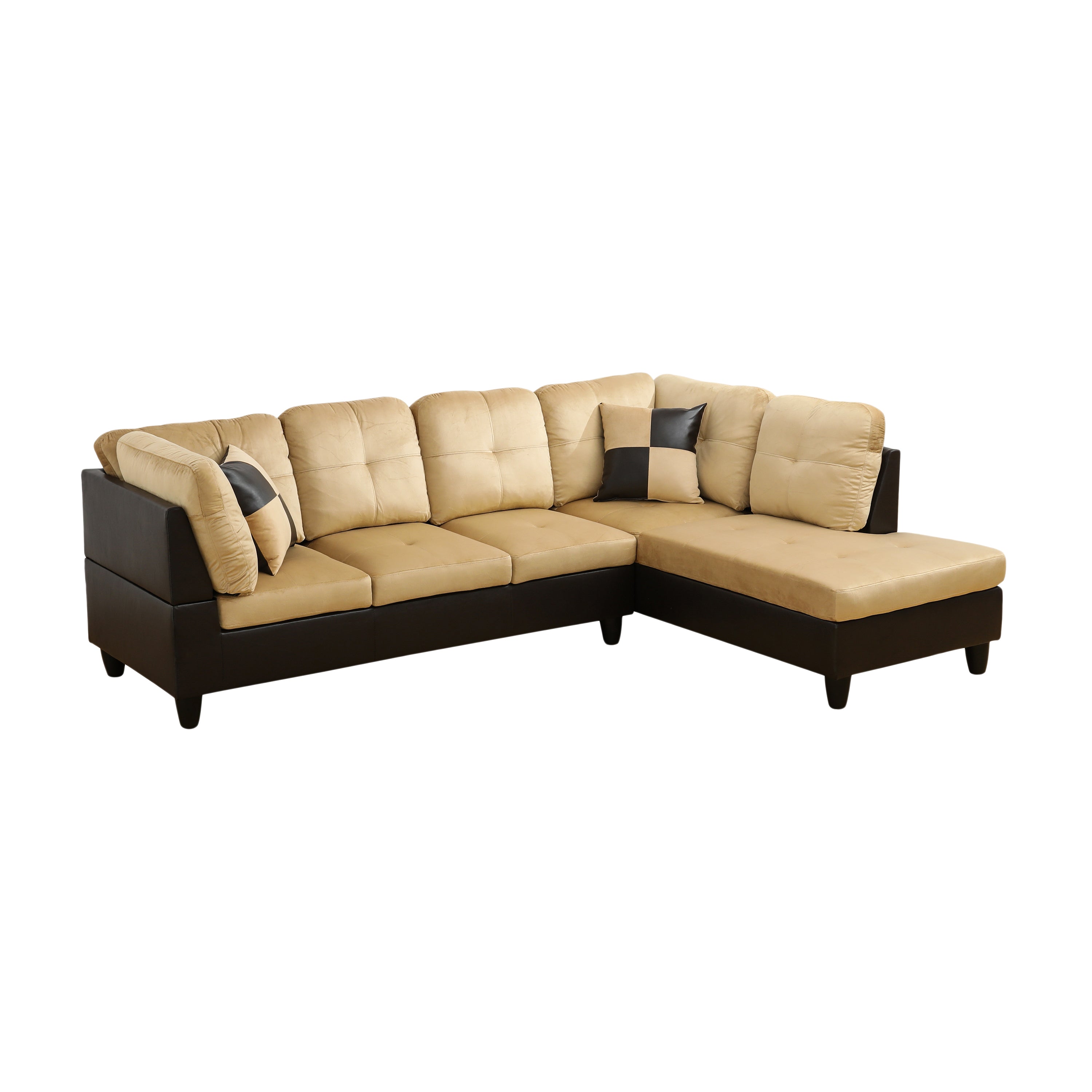Conjunto de sofá seccional en forma de L con pelusa en color beige y marrón de Ainehome