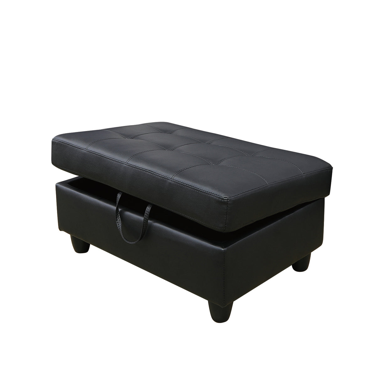 Black Faux Leather Storage Ottoman - product image
