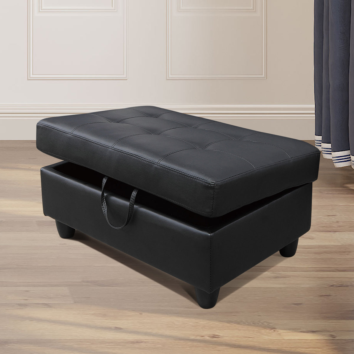 Black Faux Leather Storage Ottoman - product image