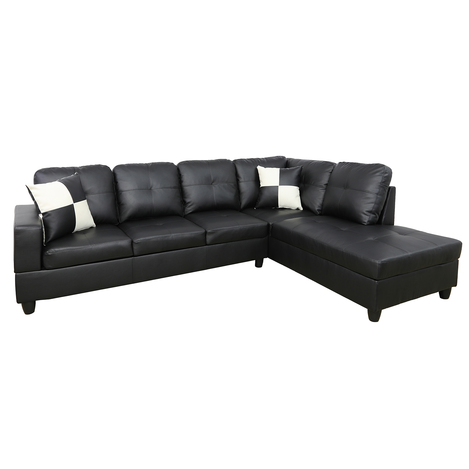 Ainehome Black Faux Leather L-Shaped Living Room Sectional Sofa Set
