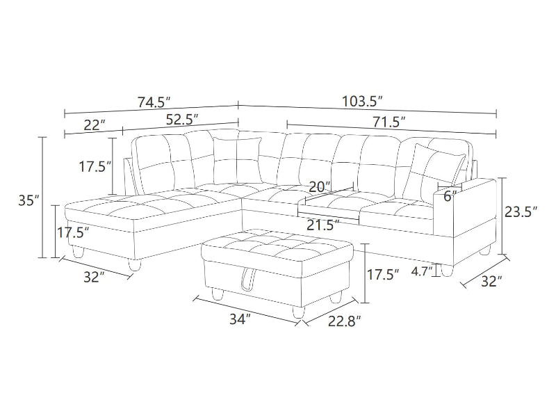 Faux Leather L-shape Sofa Set