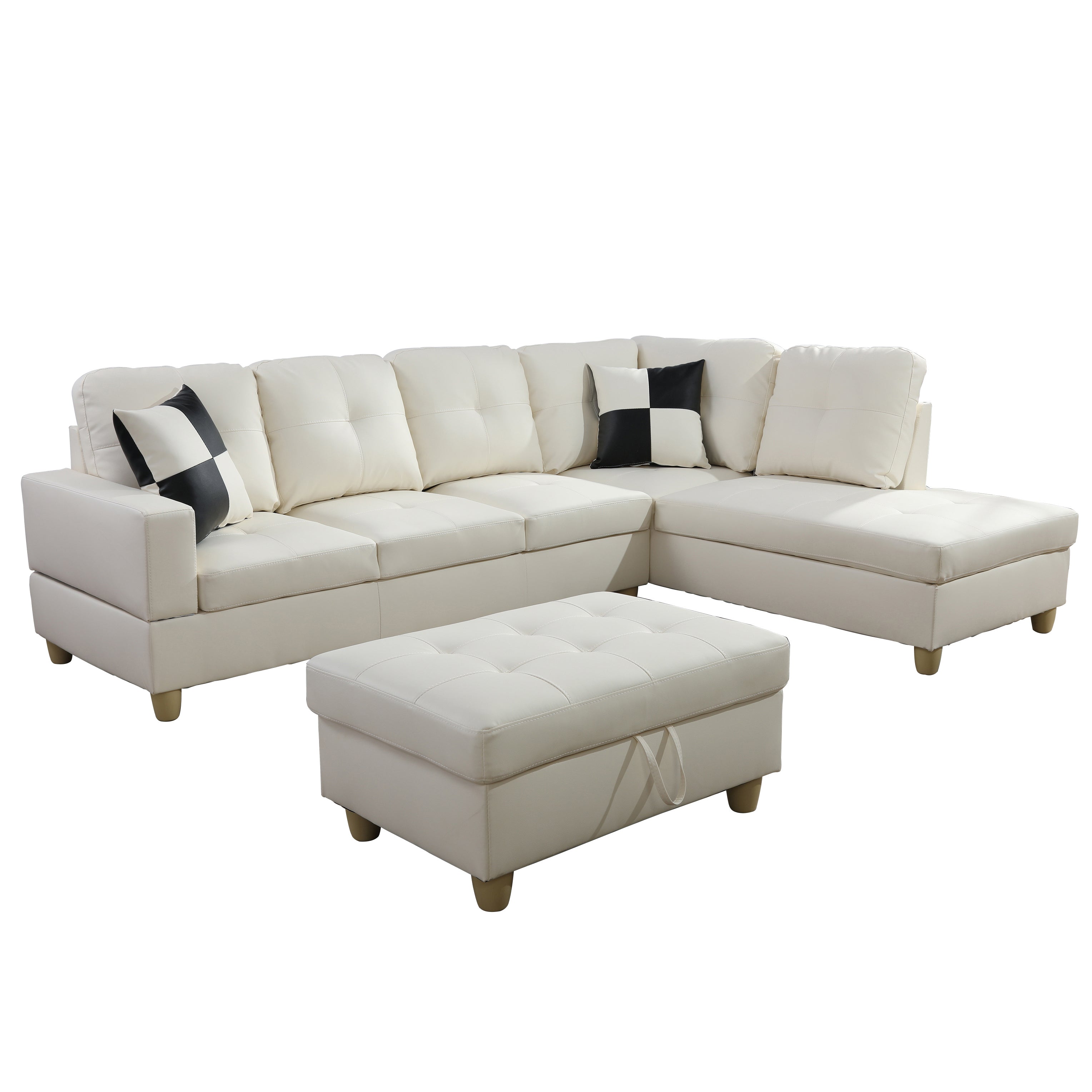 Conjunto de sofá seccional en forma de L de cuero sintético blanco de Ainehome para sala de estar