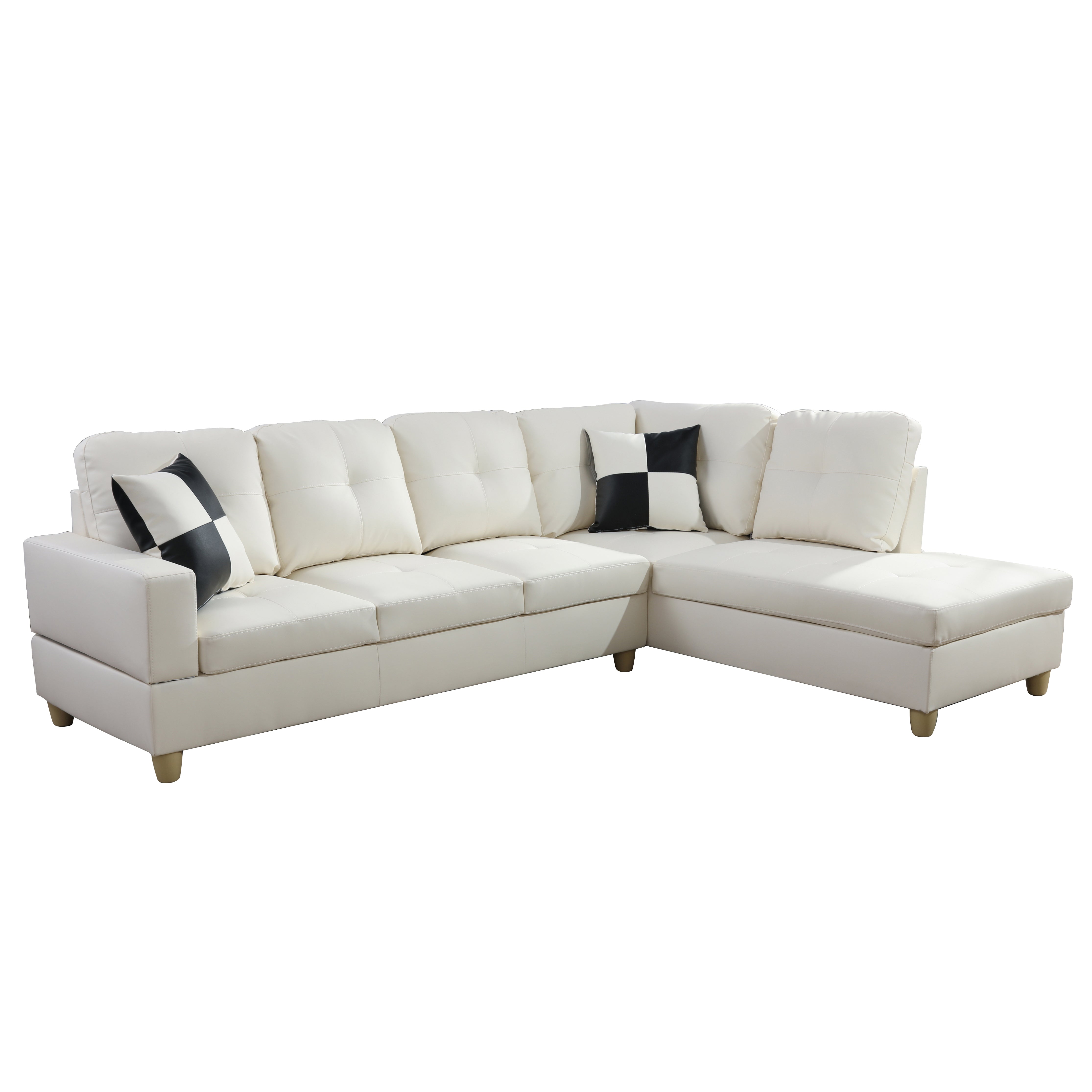 Conjunto de sofá seccional en forma de L de cuero sintético blanco de Ainehome para sala de estar