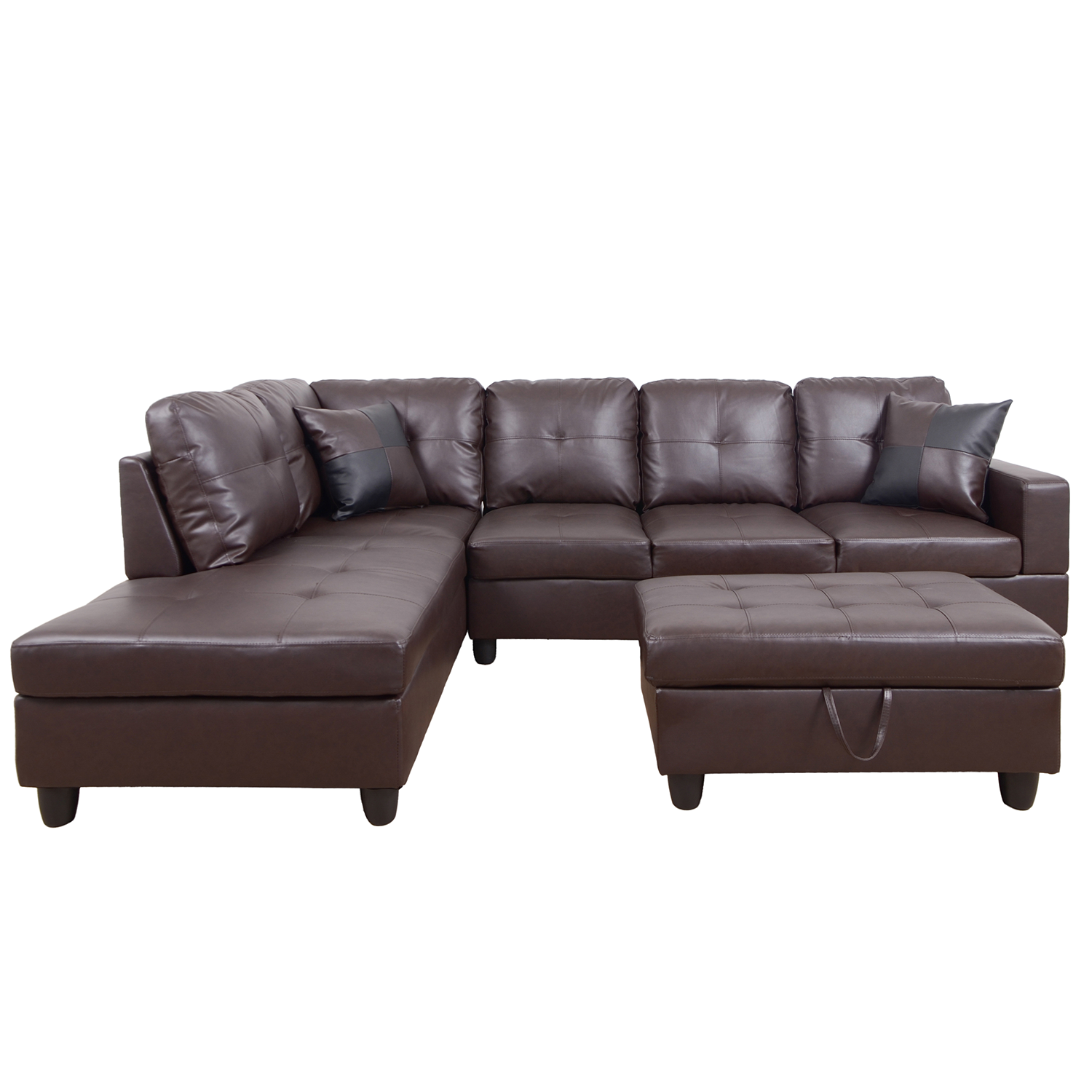 Conjunto de sofá seccional en forma de L de cuero sintético marrón de Ainehome para sala de estar