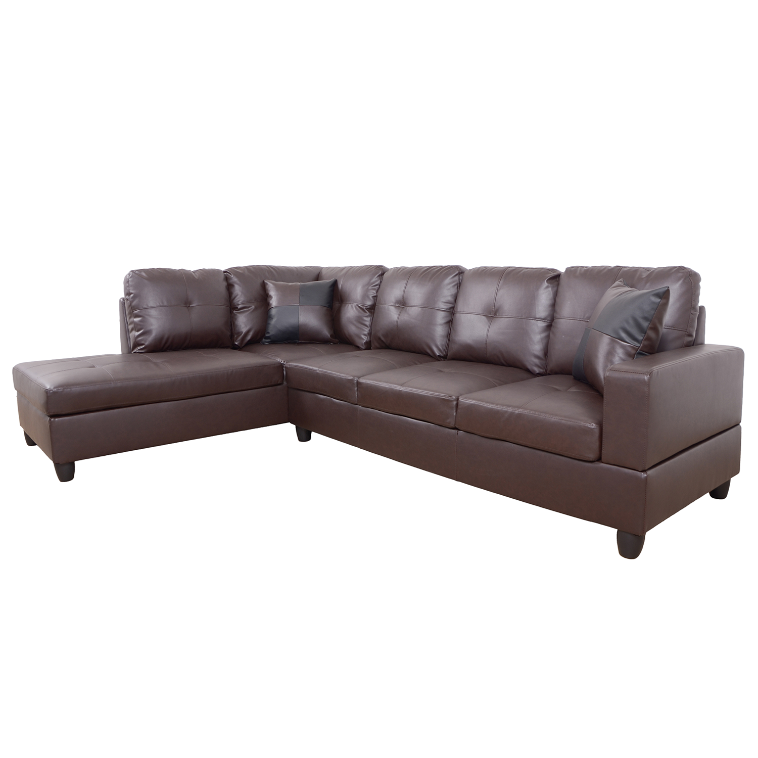 Conjunto de sofá seccional en forma de L de cuero sintético marrón de Ainehome para sala de estar