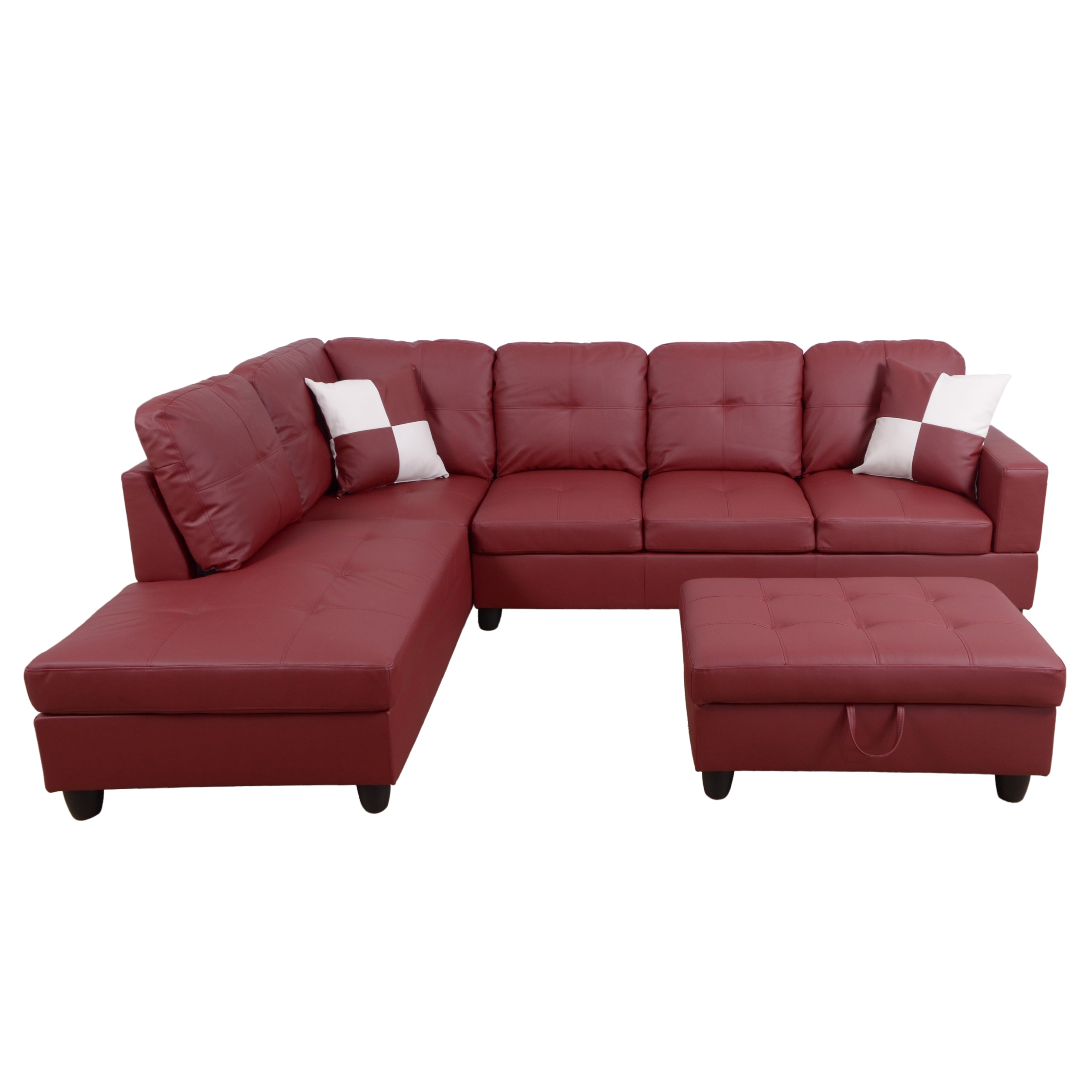 Conjunto de sofá seccional en forma de L de cuero sintético rojo de Ainehome para sala de estar