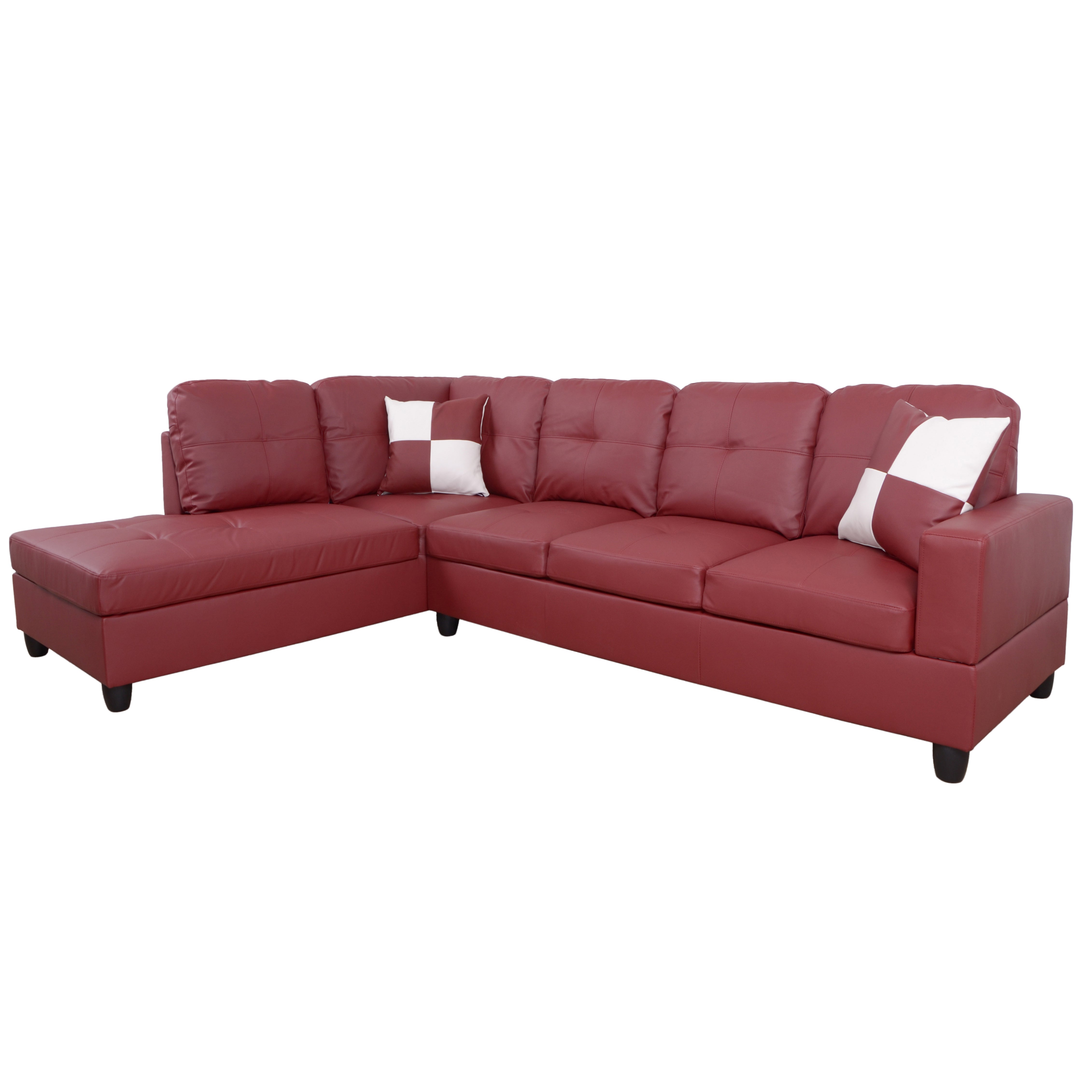 Conjunto de sofá seccional en forma de L de cuero sintético rojo de Ainehome para sala de estar