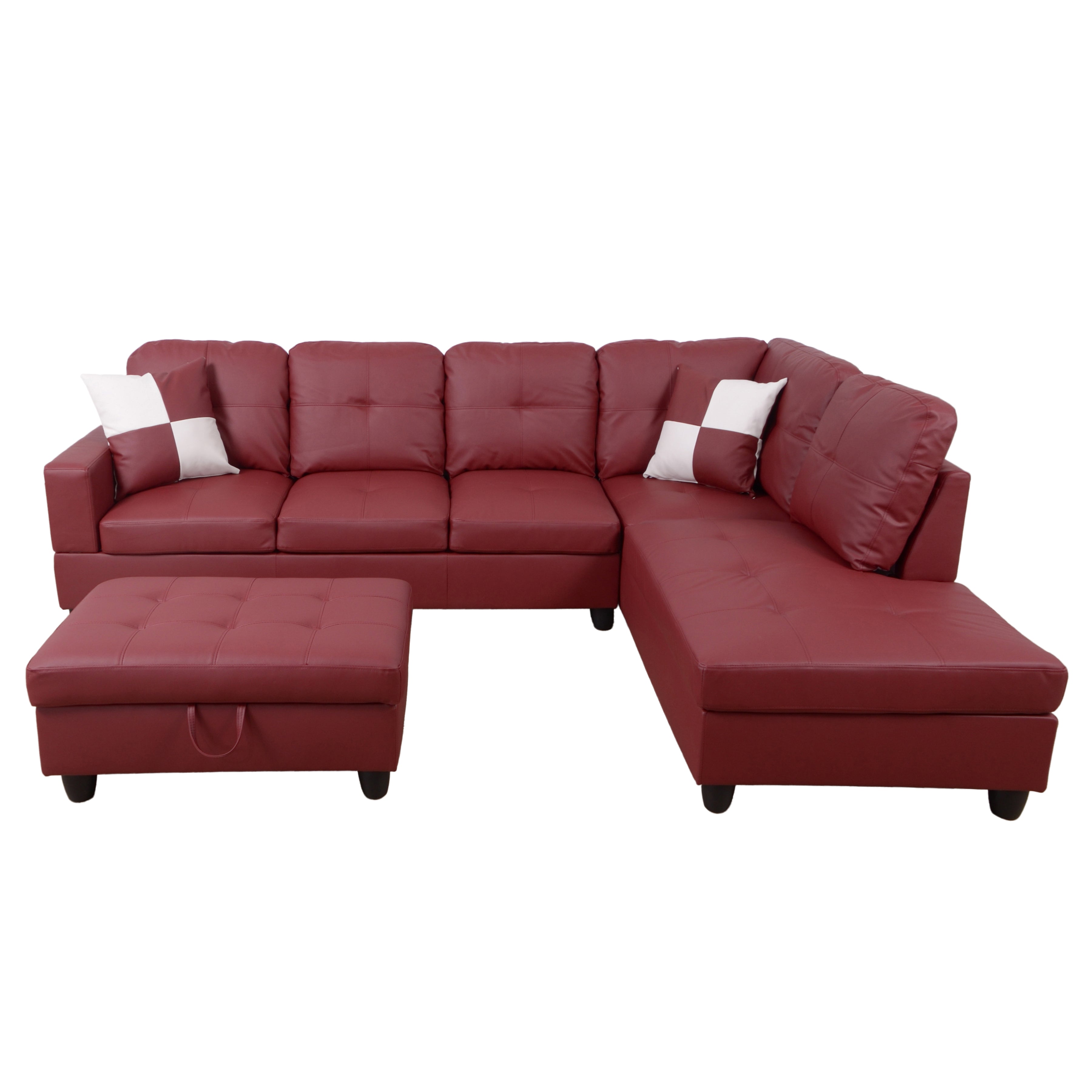 Conjunto de sofá seccional en forma de L de cuero sintético rojo de Ainehome para sala de estar