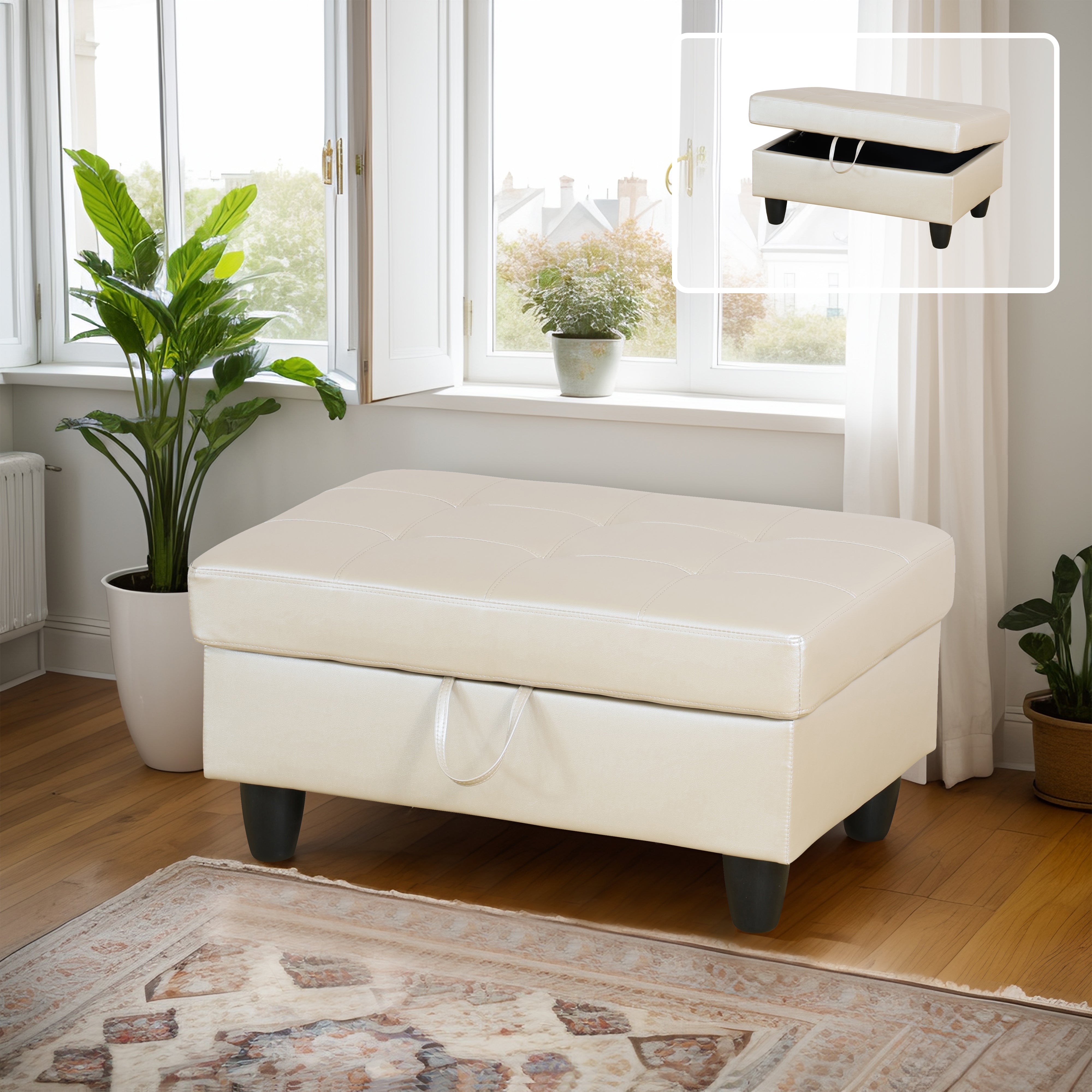 Ainehome Ottomane mit Stauraum, Kunstleder, Semi-PU, Hellgrau