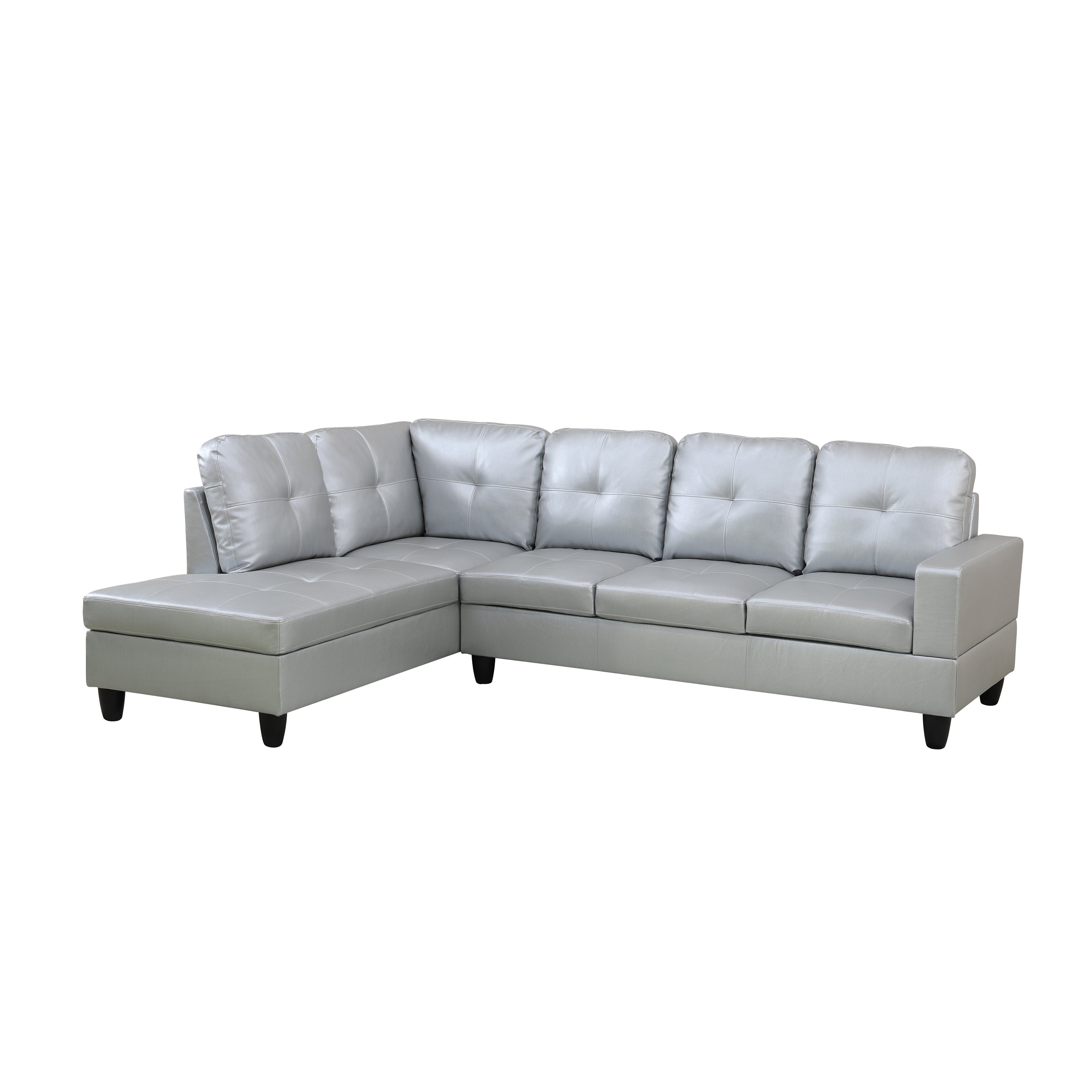 Conjunto de sofás de salón en forma de L de piel sintética semi sintética color blanco plateado de Ainehome