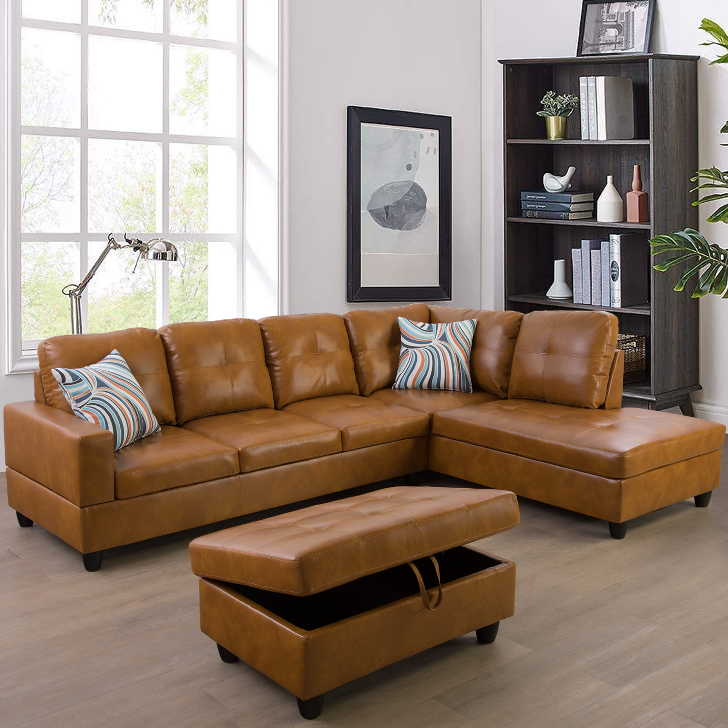 Ainehome Ginger L-Shaped Leather Sofa Set