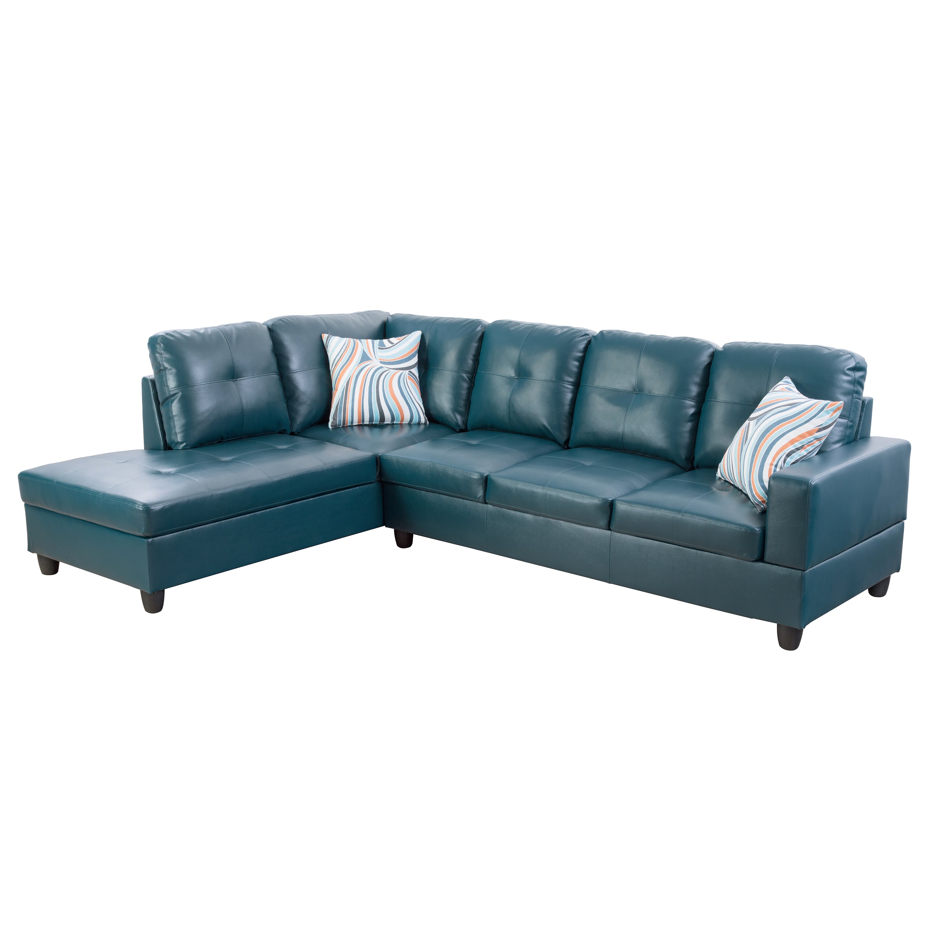 Ainehome Peacock Blue Synthetic Leather L-Shaped Living Room Sectional Sofa Set
