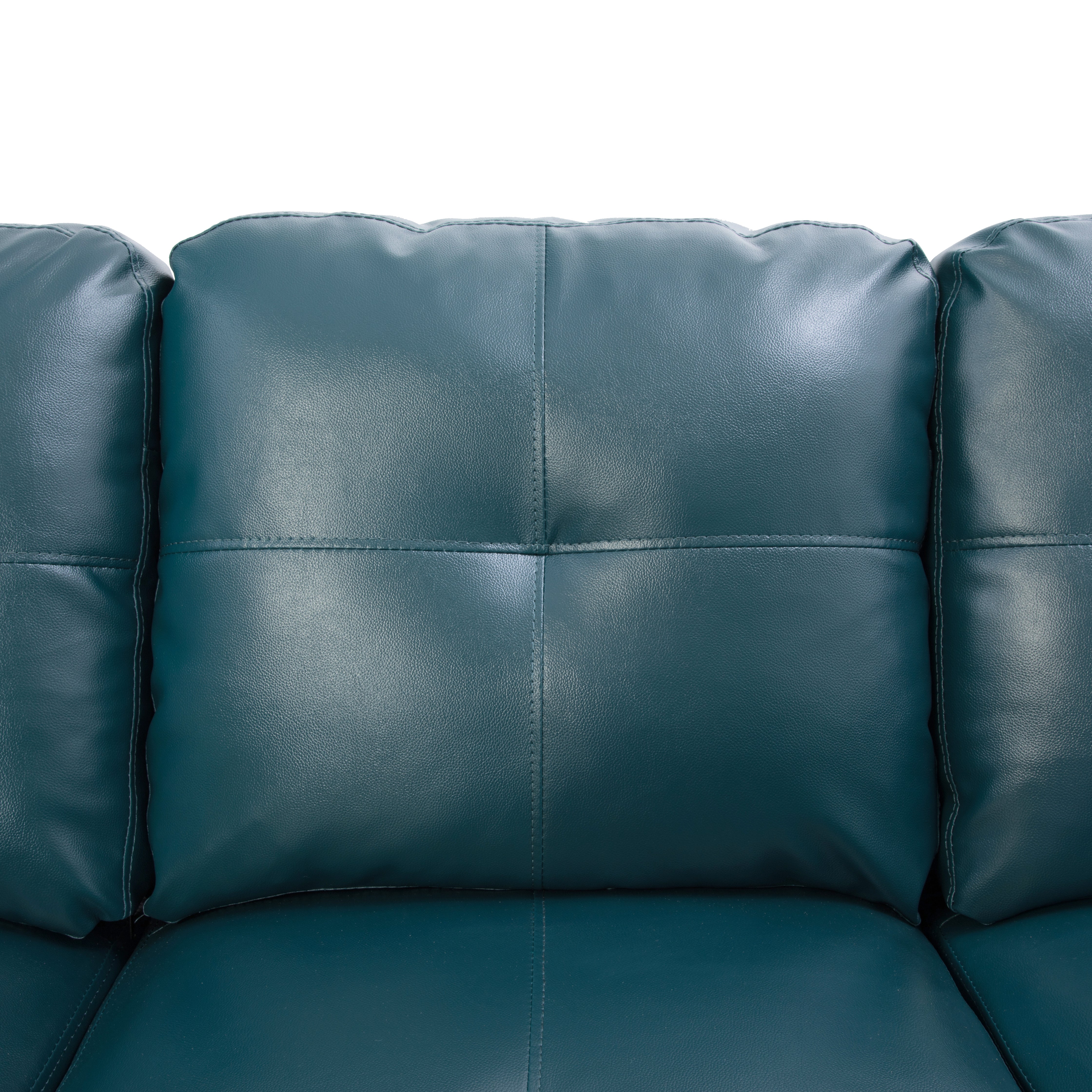 Ainehome Peacock Blue Synthetic Leather L-Shaped Living Room Sectional Sofa Set