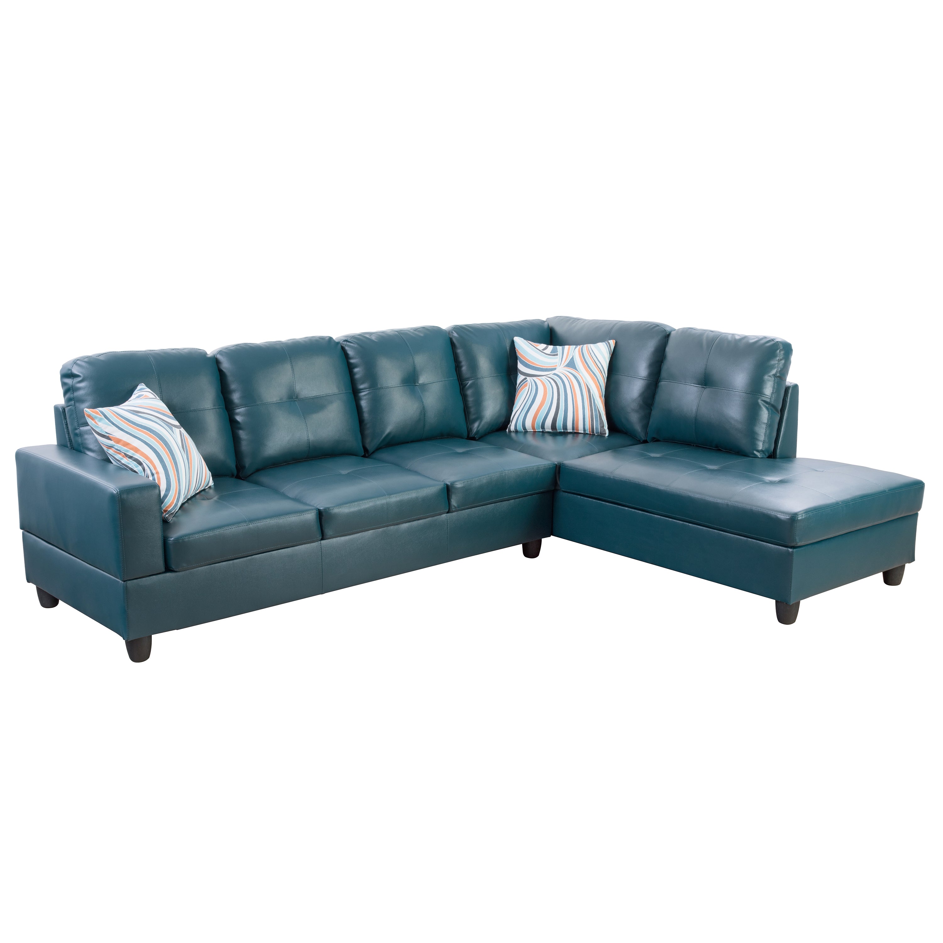 Ainehome Peacock Blue Synthetic Leather L-Shaped Living Room Sectional Sofa Set
