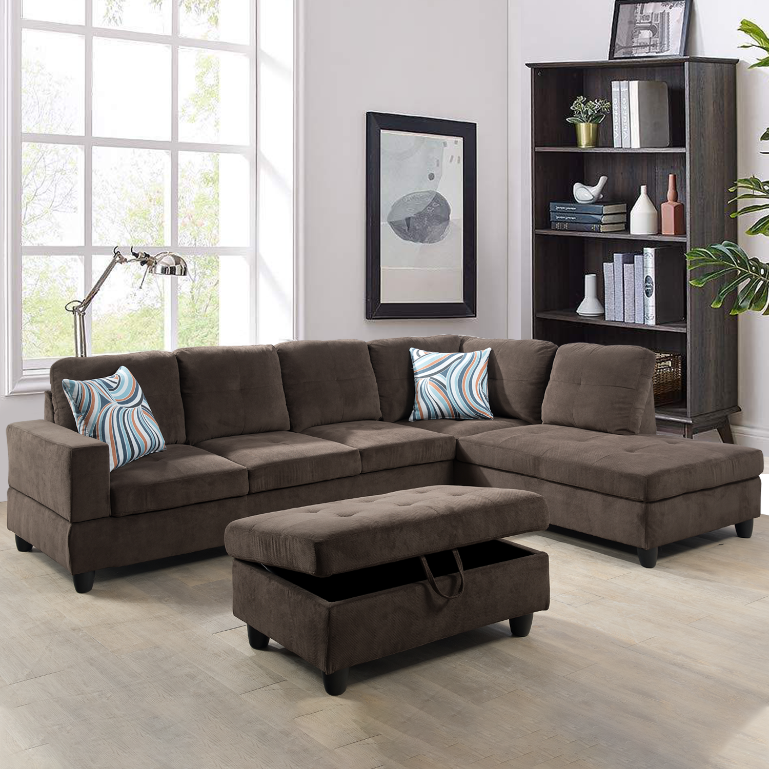Ainehome L-förmiges Sofa-Set aus Cordstoff, Braun