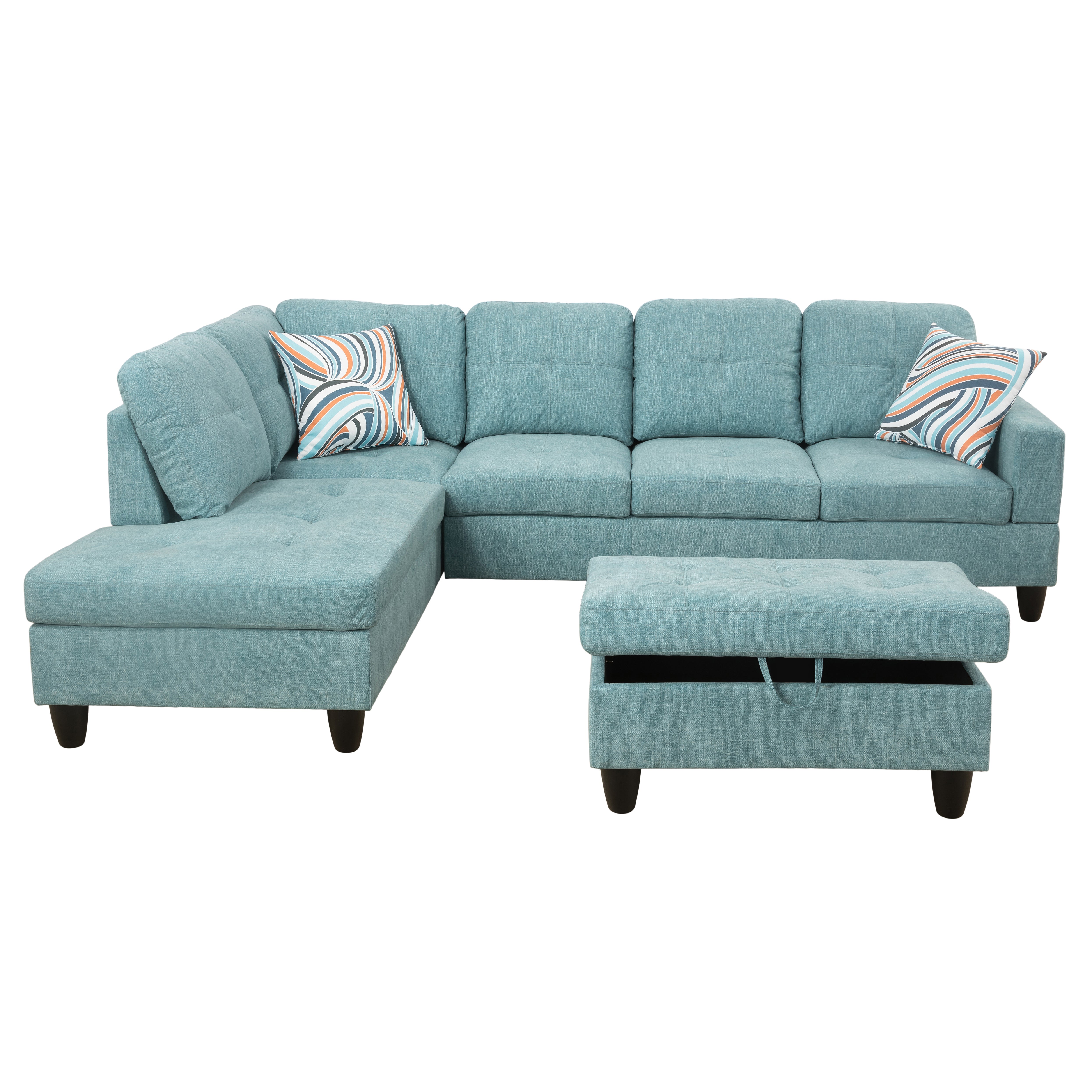 Ainehome Seafoam Green L-Shape Flannelette Fabric Combination Sofa Set