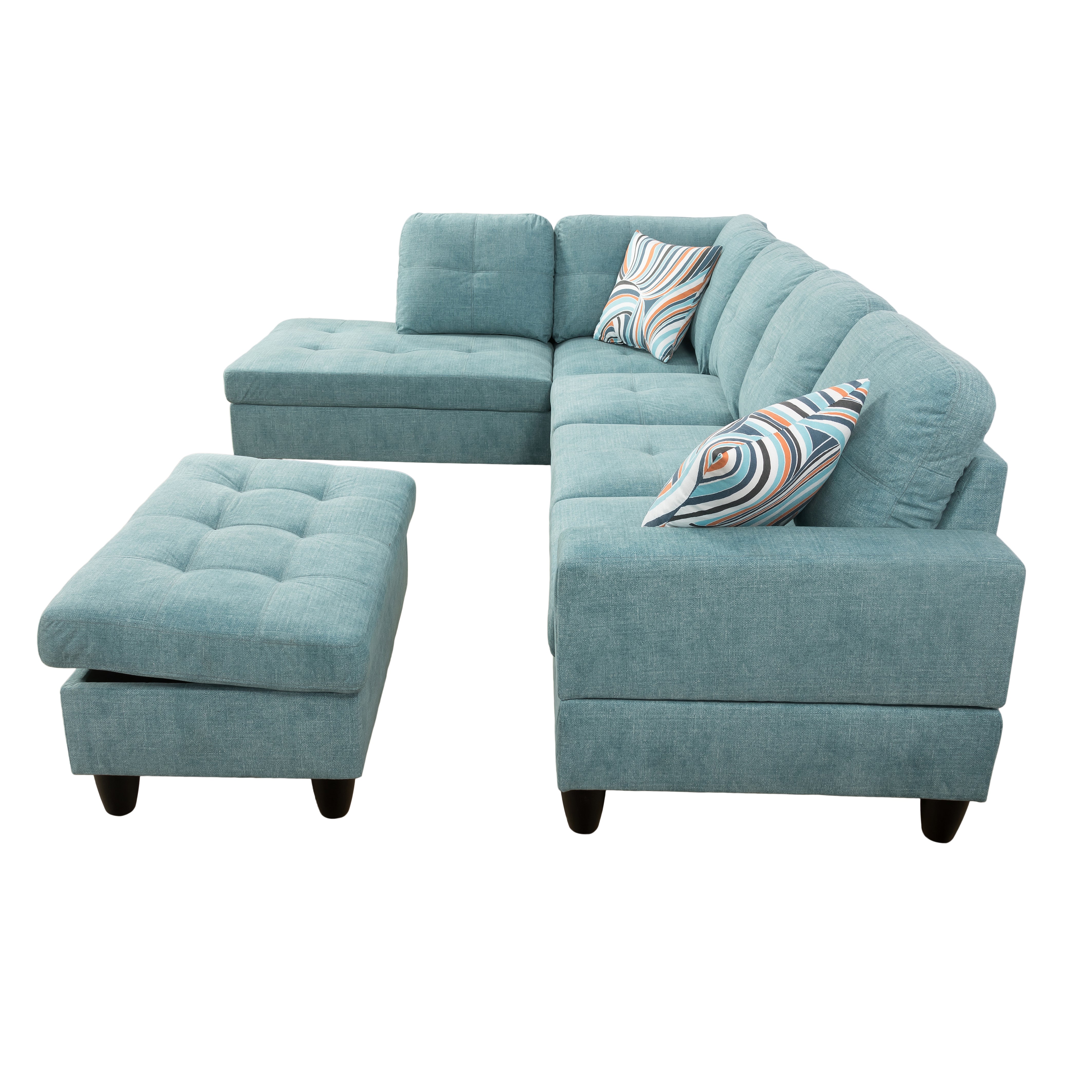 Ainehome Seafoam Green L-Shape Flannelette Fabric Combination Sofa Set