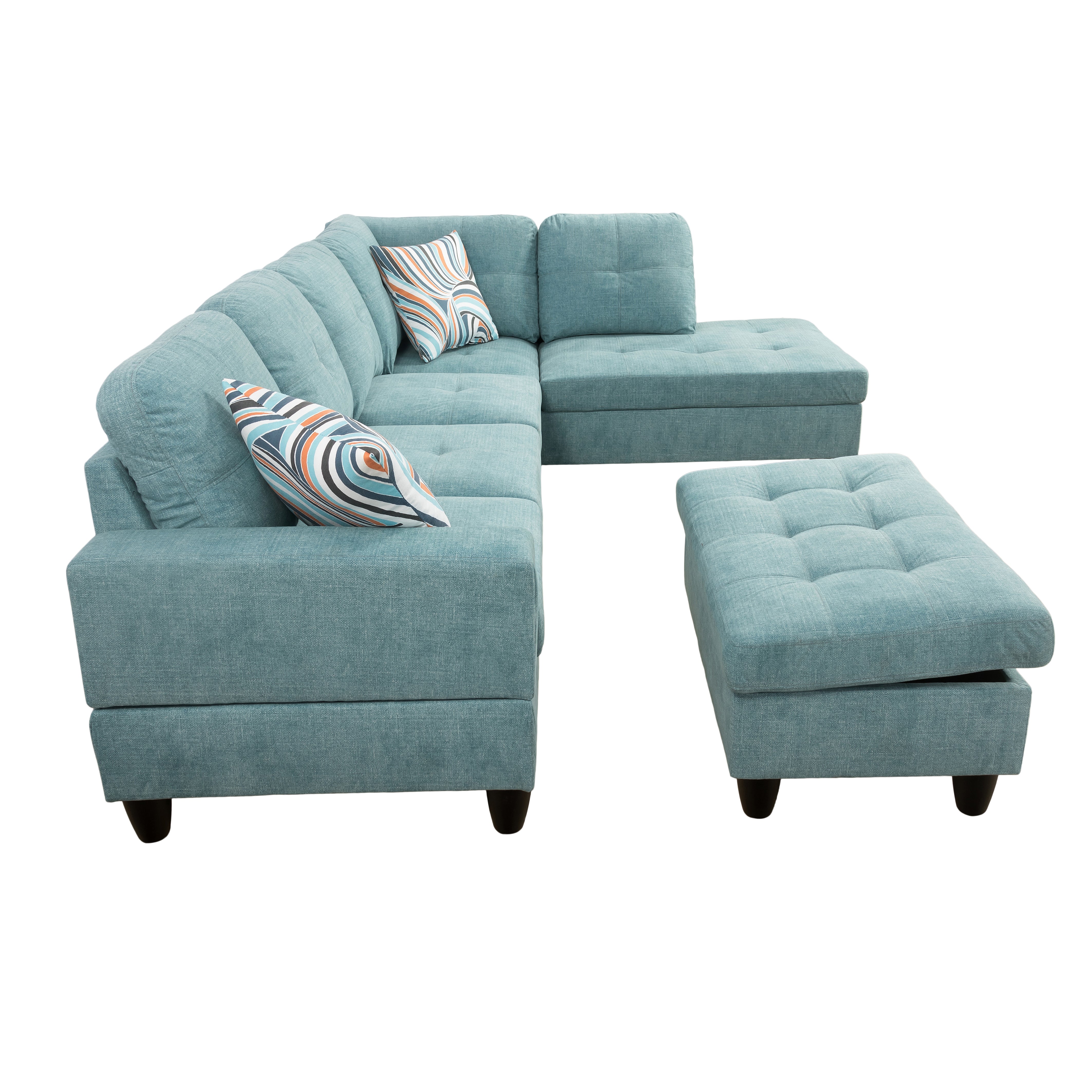 Ainehome Seafoam Green L-Shape Flannelette Fabric Combination Sofa Set